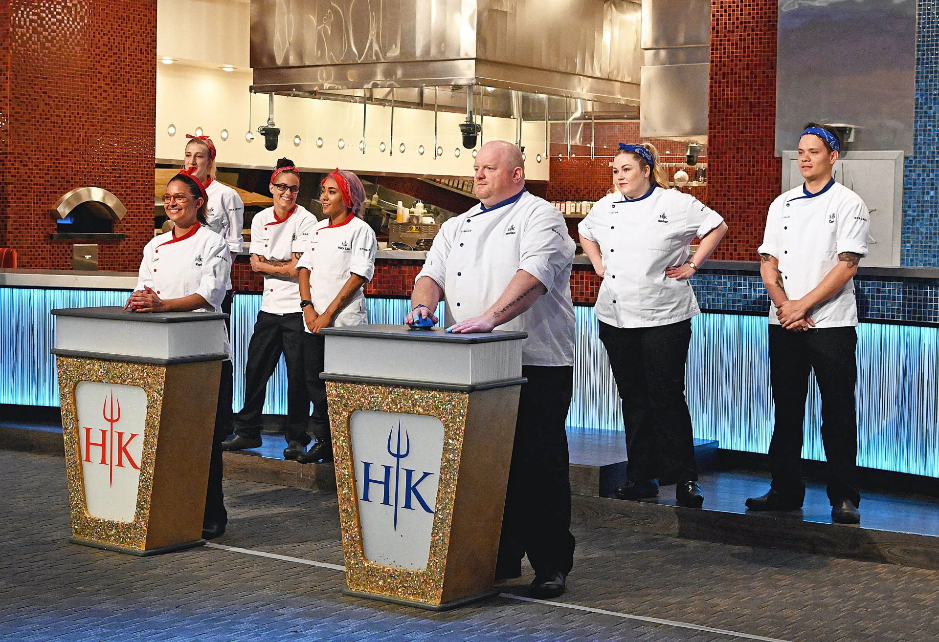 Amber Lancaster, Declan Horgan, Cody Candelario, Jordan Savell, Mary Lou Davis, Nikki Hanna, and Kori Sutton in Hell's Kitchen (2005)