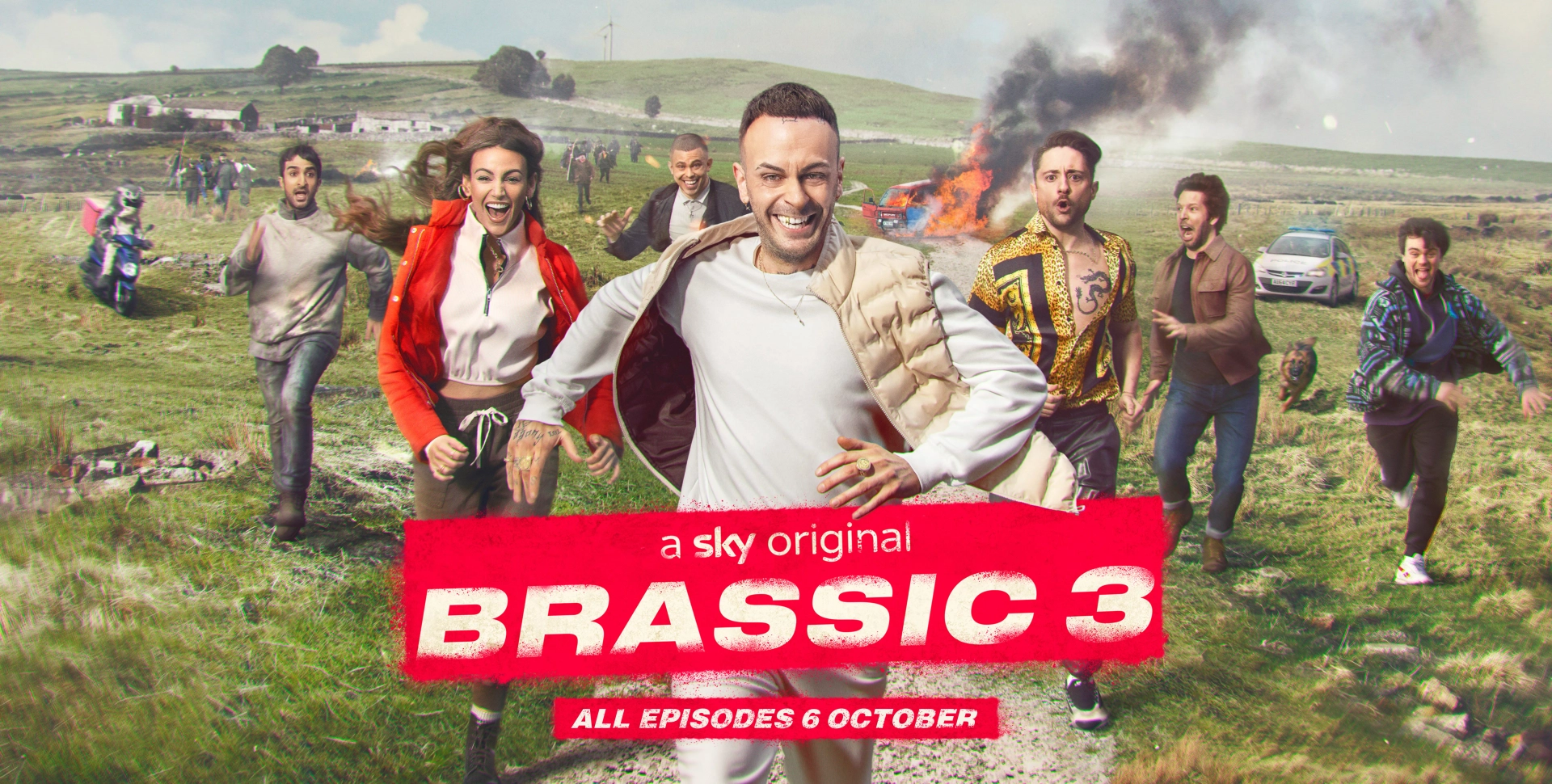 Joe Gilgun, Ryan Sampson, Michelle Keegan, Aaron Heffernan, Damien Molony, Tom Hanson, and Parth Thakerar in Brassic (2019)