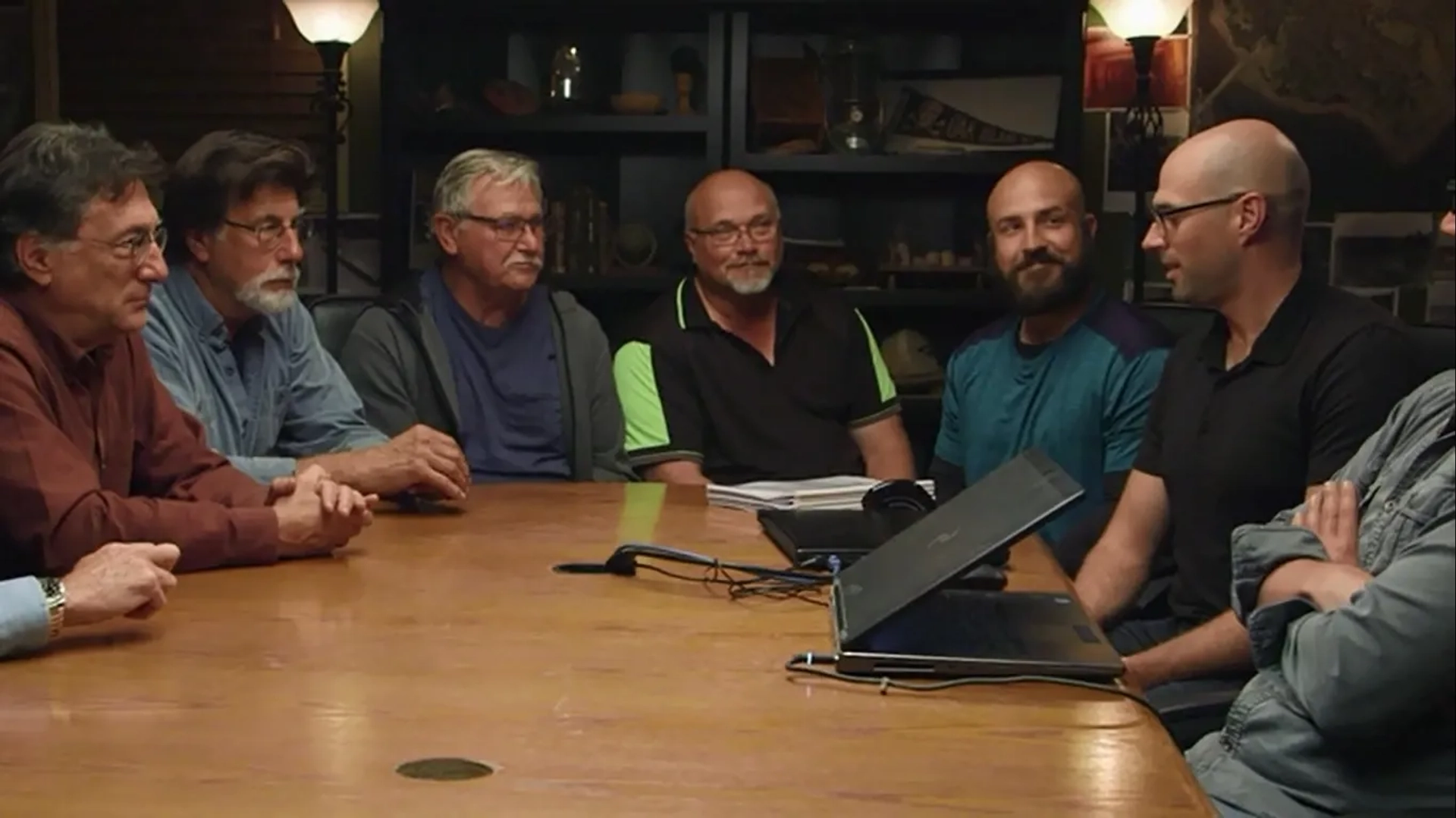 Jeremy Church, Rick Lagina, Marty Lagina, David Blankenship, Jack Begley, and Doug Crowell in The Curse of Oak Island: A Leaf of Faith (2020)