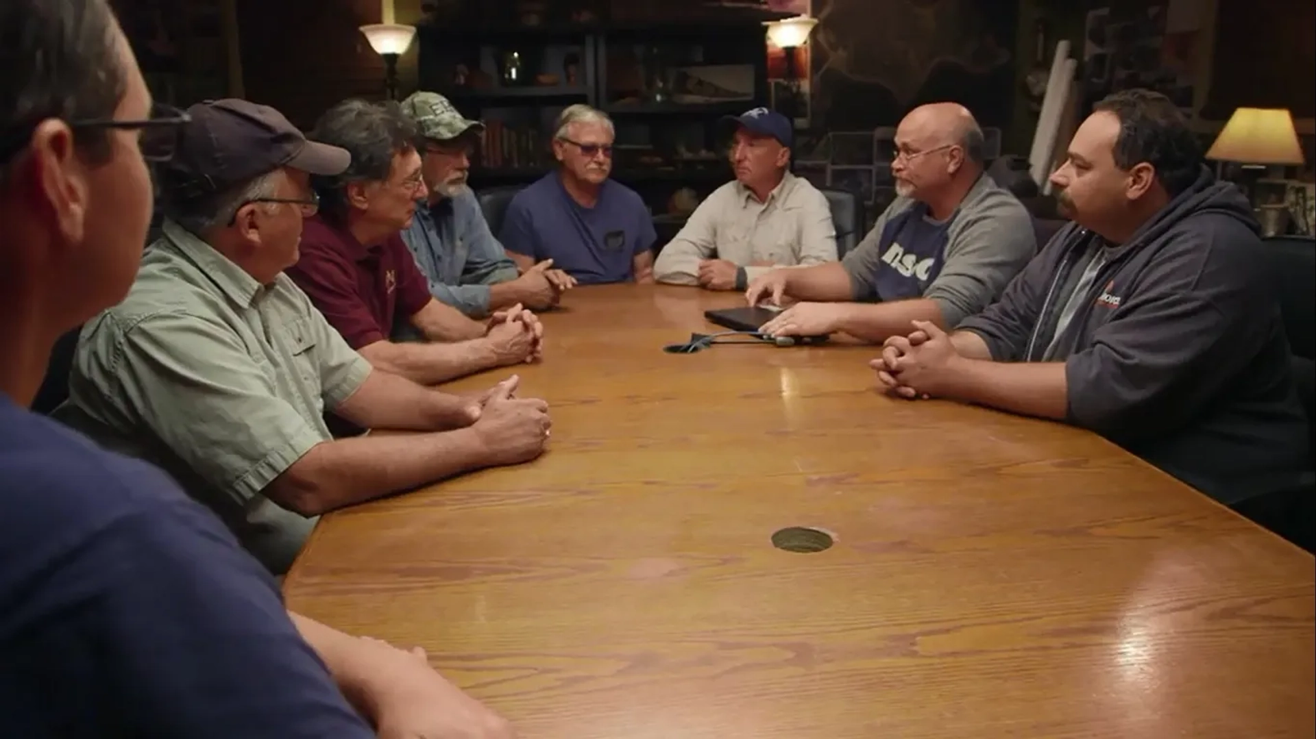 Steve Guptill, Rick Lagina, Marty Lagina, David Blankenship, Charles Barkhouse, Paul Troutman, Doug Crowell, and Gary Drayton in The Curse of Oak Island: Bromancing the Stones (2020)