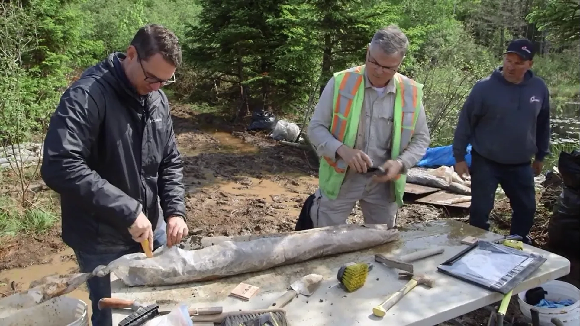 Brennan McMahon, Steve Guptill, and Terry Matheson in The Curse of Oak Island: Core Values (2019)