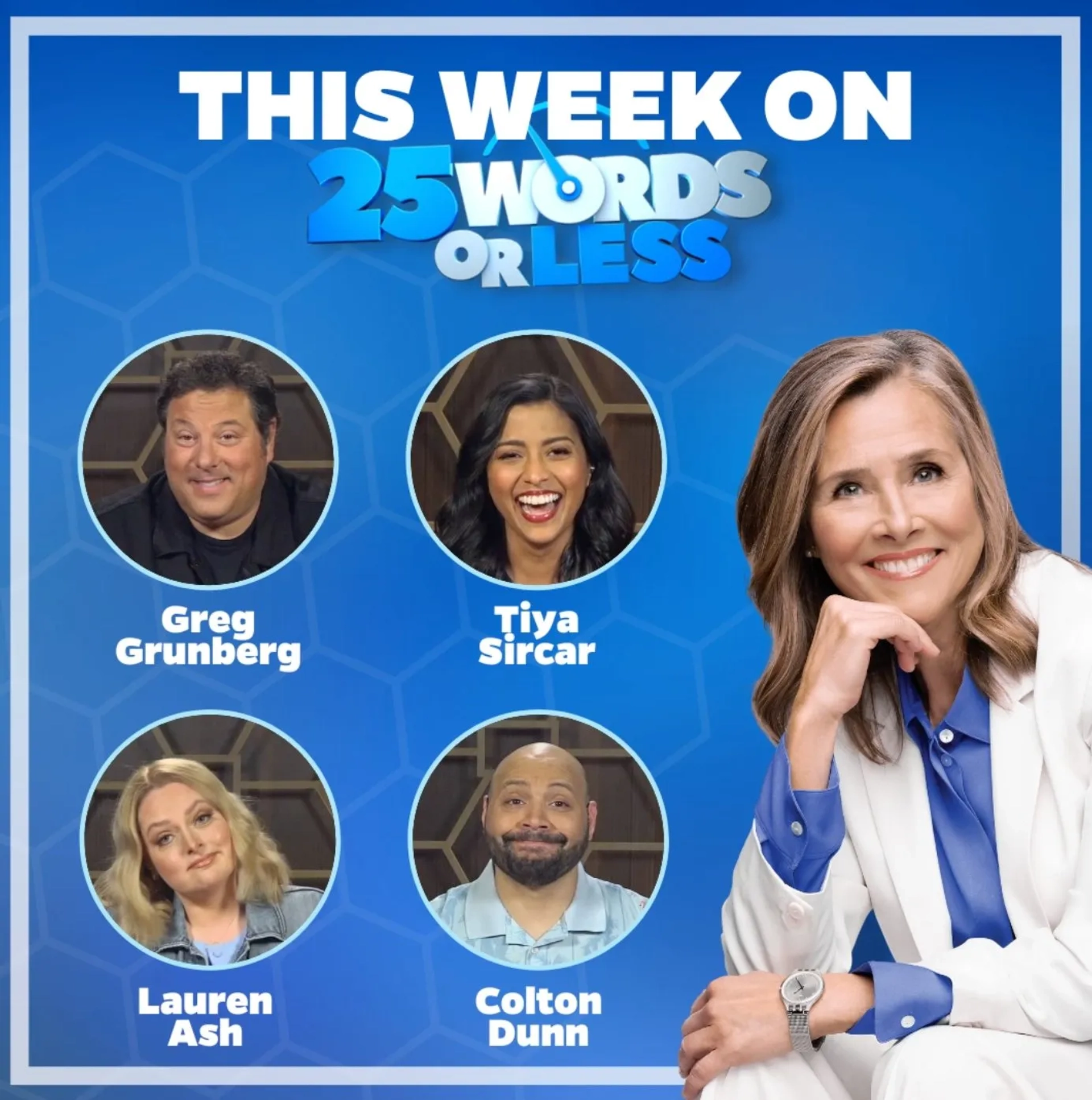 Greg Grunberg, Meredith Vieira, Colton Dunn, Tiya Sircar, and Lauren Ash in 25 Words or Less (2018)