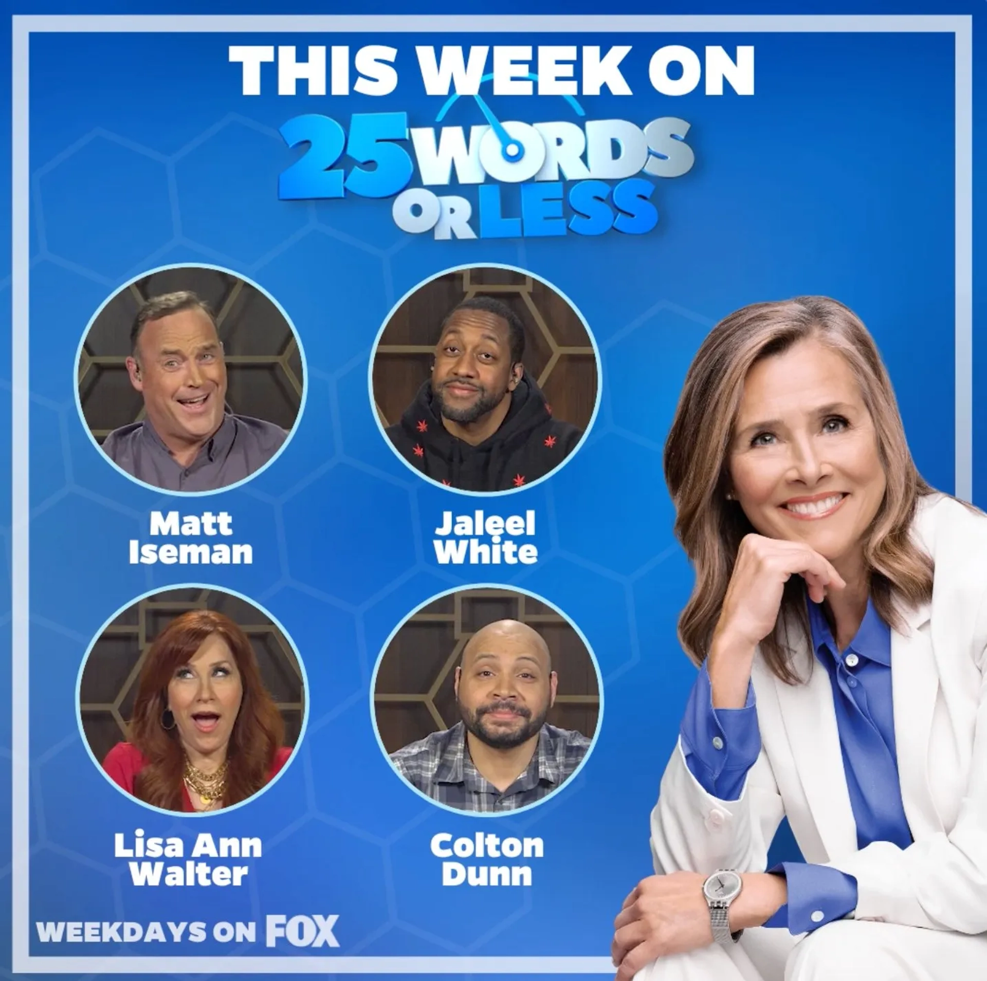 Meredith Vieira, Lisa Ann Walter, Jaleel White, Matt Iseman, and Colton Dunn in 25 Words or Less (2018)