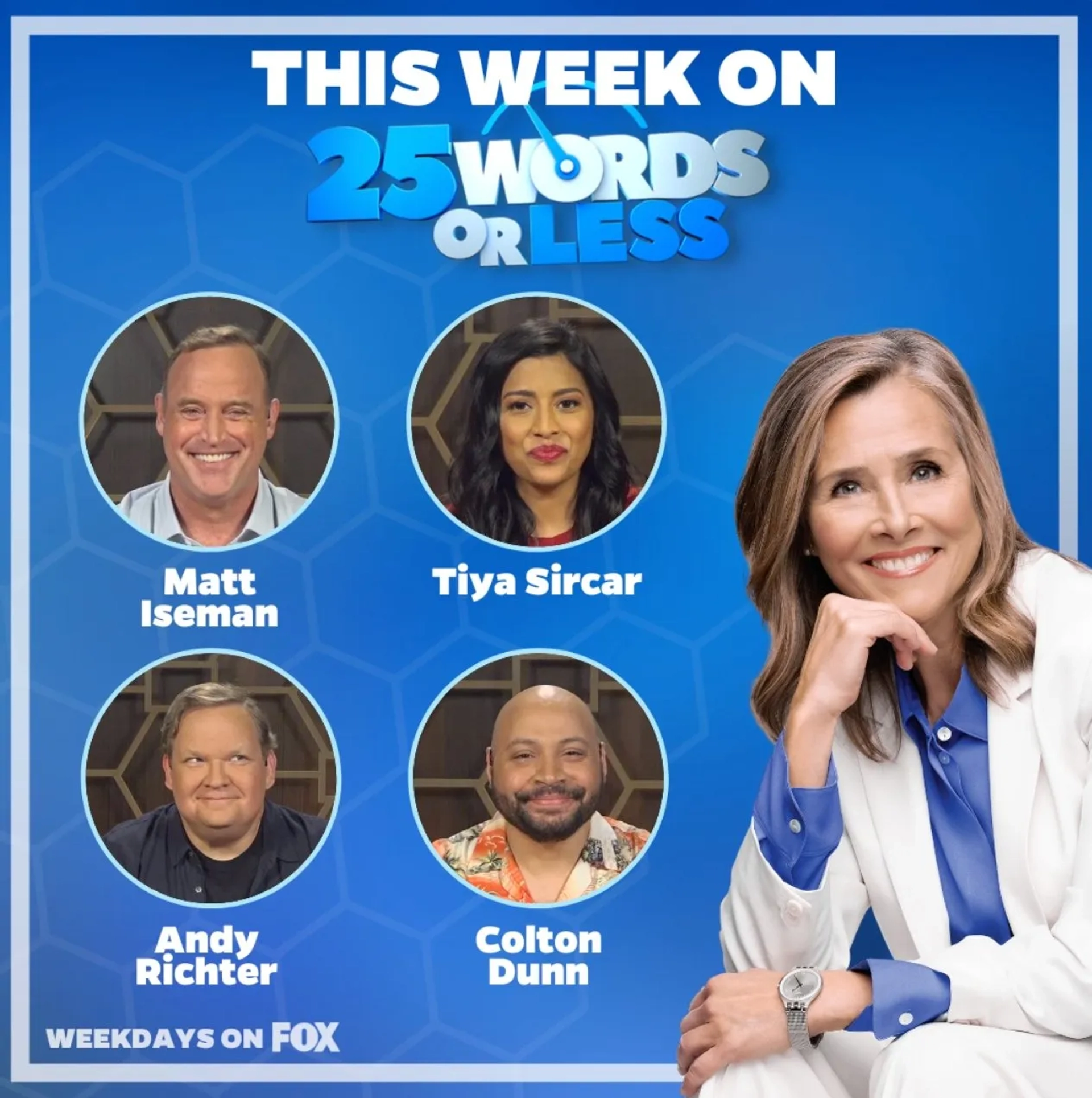 Andy Richter, Meredith Vieira, Matt Iseman, Colton Dunn, and Tiya Sircar in 25 Words or Less (2018)