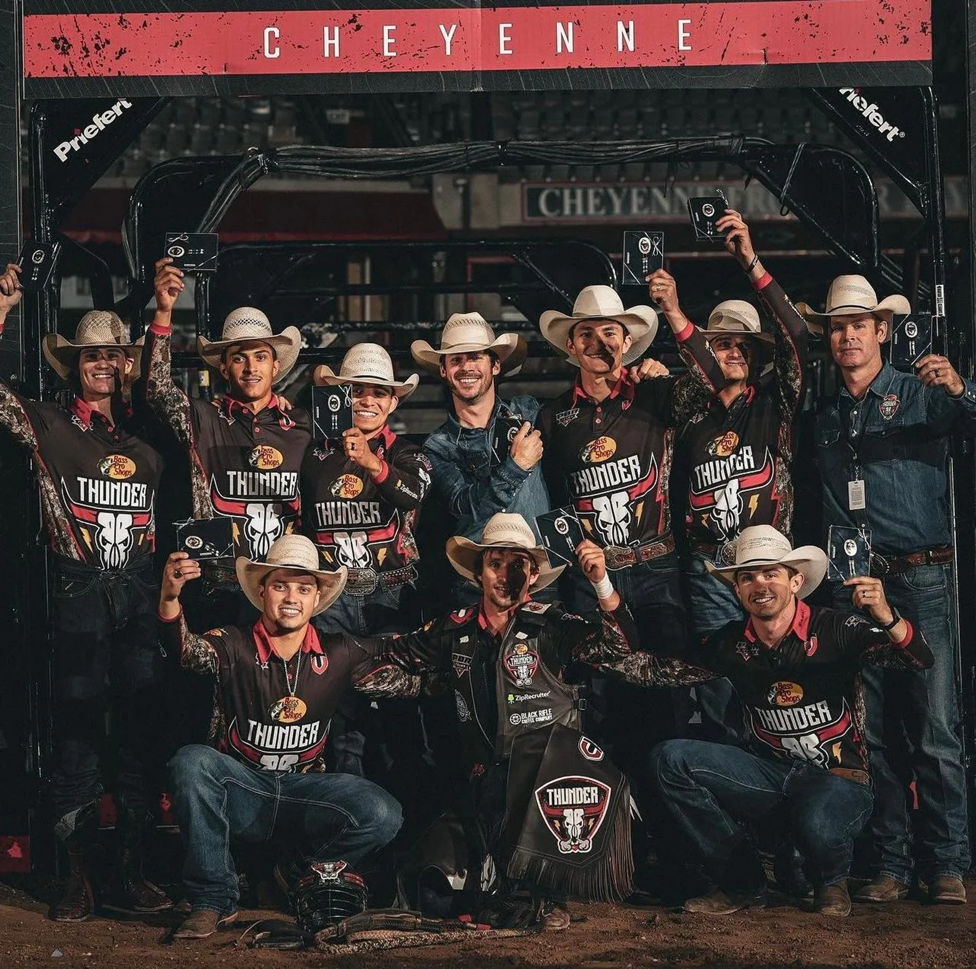 Callum Miller, Cody Teel, Ross Coleman, Luke Snyder, Colten Fritzlan, Clayton Sellars, Jesse Petri, Andrew Alvidrez, Leandro Machado, and Adriano Salgado in Cowboys of Thunder (2022)