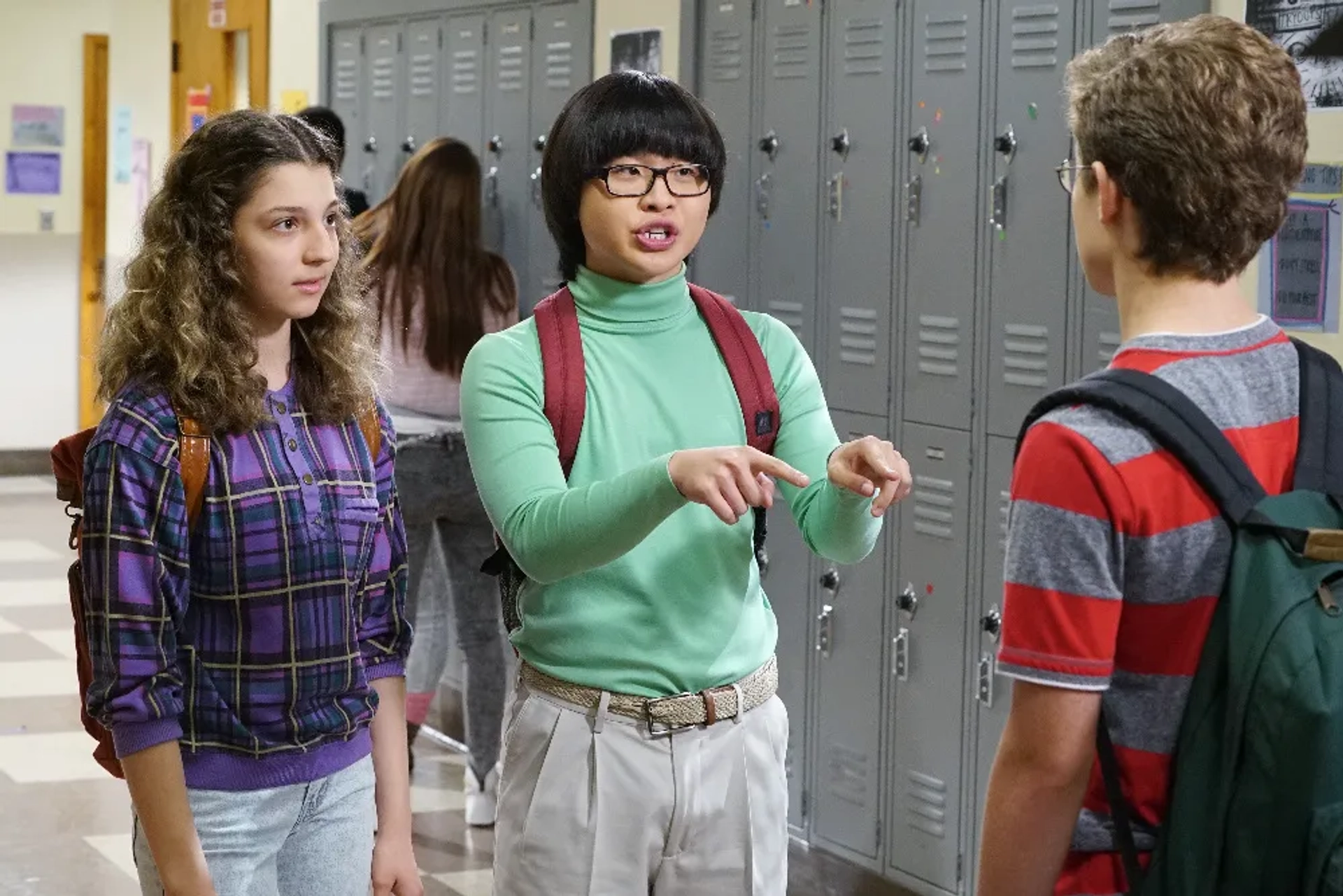 Stephanie Katherine Grant, Sean Giambrone, and Kenny Ridwan in The Goldbergs (2013)