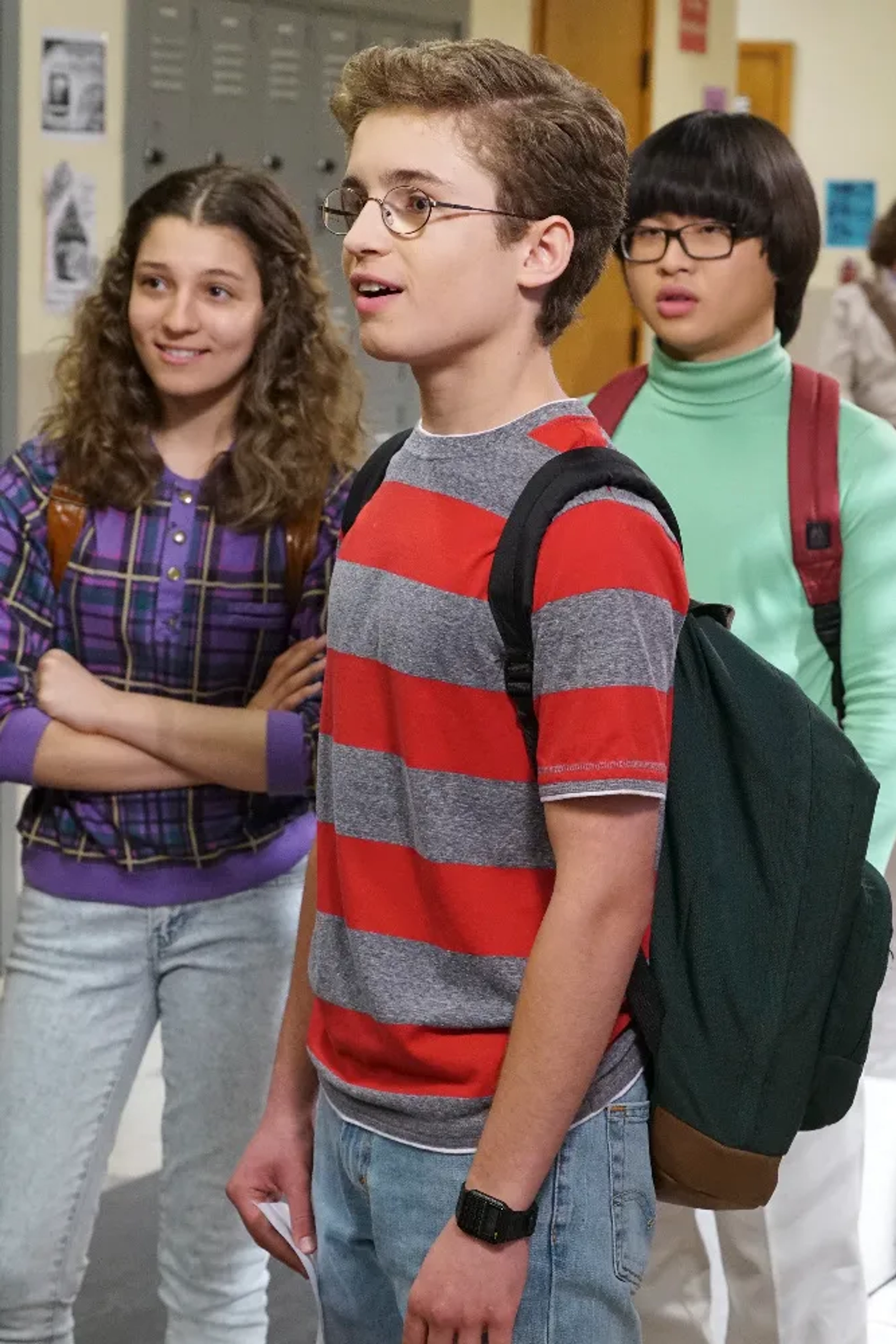 Stephanie Katherine Grant, Sean Giambrone, and Kenny Ridwan in The Goldbergs (2013)