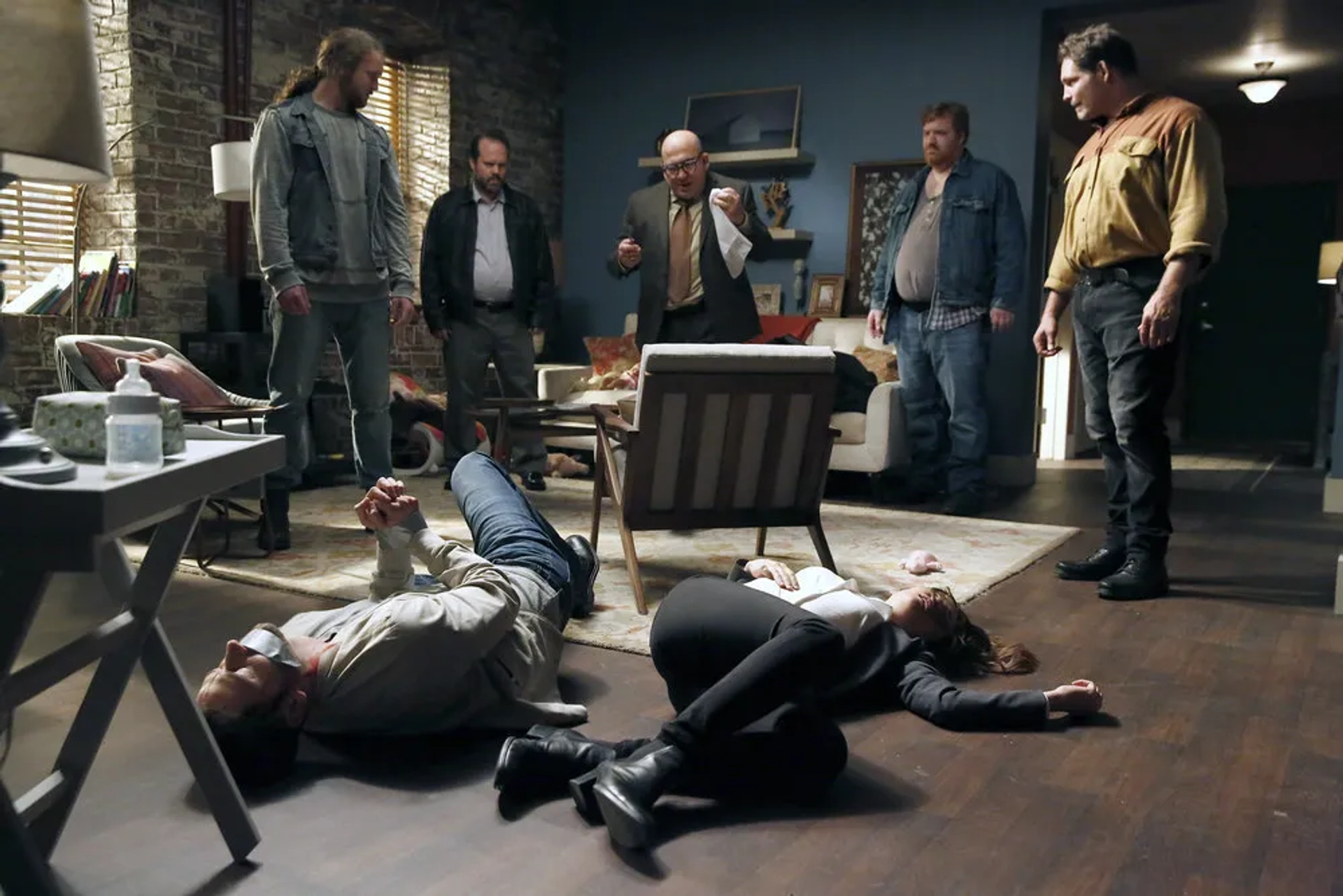 Jonny Coyne, Wade Mylius, Megan Boone, Tim Lajcik, Happy Anderson, Ryan Eggold, and Thomas Glen Baker in The Blacklist (2013)