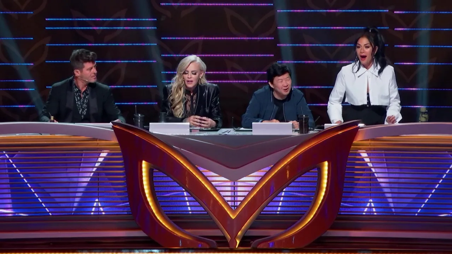 Jenny McCarthy-Wahlberg, Ken Jeong, Nicole Scherzinger, and Robin Thicke in The Masked Singer (2019)