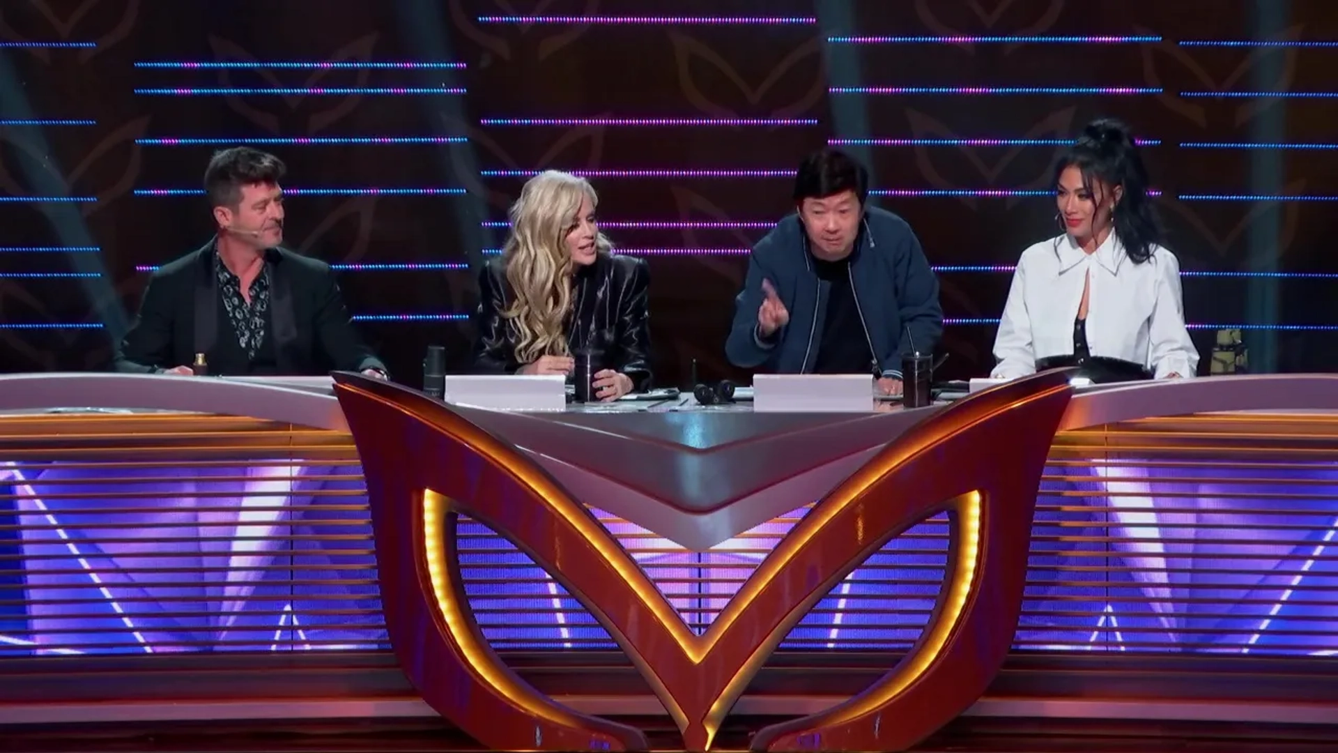 Jenny McCarthy-Wahlberg, Ken Jeong, Nicole Scherzinger, and Robin Thicke in The Masked Singer (2019)