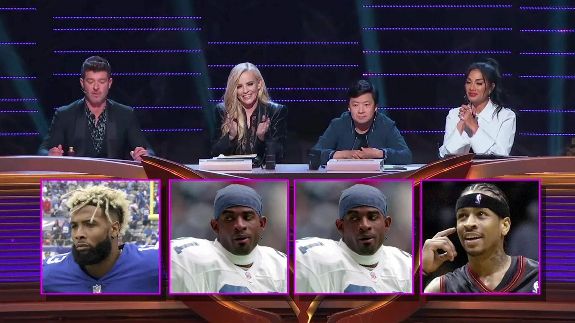 Jenny McCarthy-Wahlberg, Ken Jeong, Nicole Scherzinger, and Robin Thicke in The Masked Singer (2019)