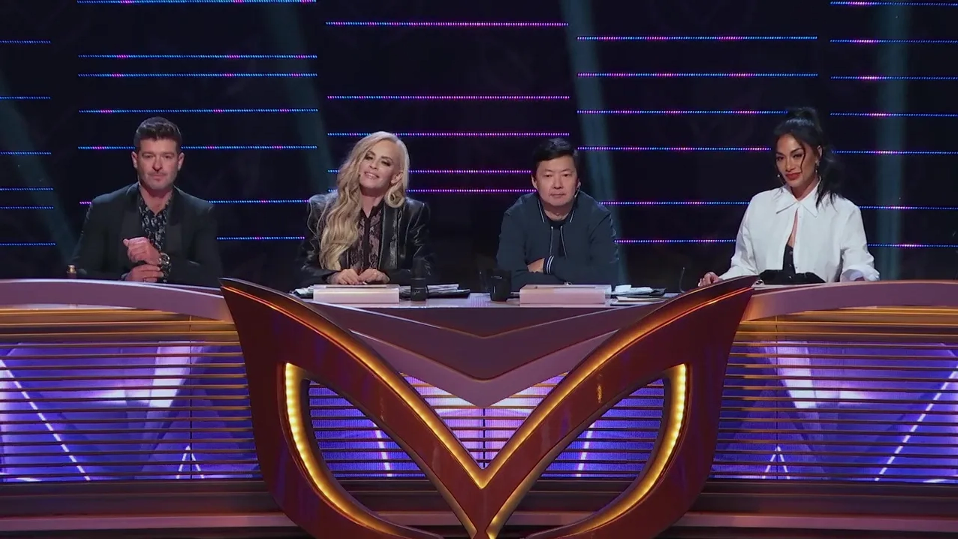 Jenny McCarthy-Wahlberg, Ken Jeong, Nicole Scherzinger, and Robin Thicke in The Masked Singer (2019)