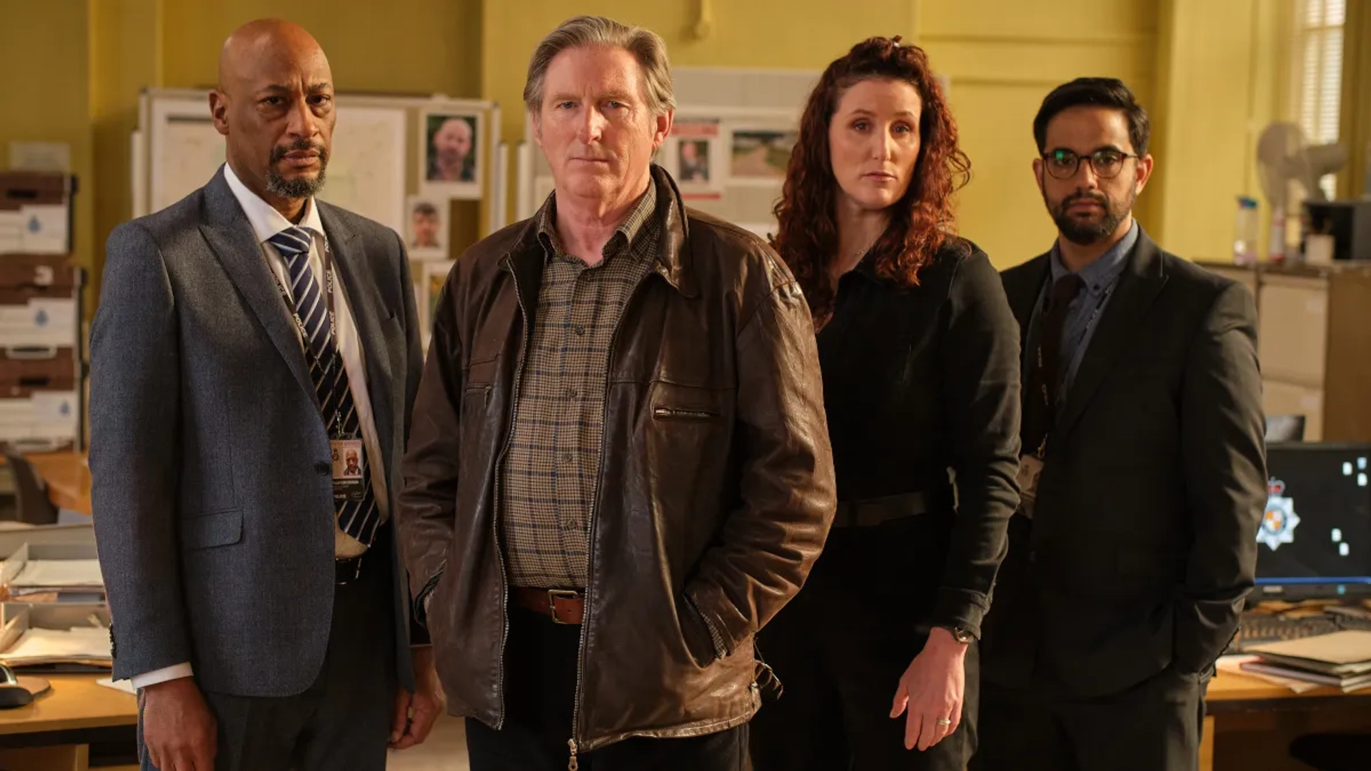 Adrian Dunbar, Terence Maynard, Bronagh Waugh, and George Bukhari in Ridley (2022)