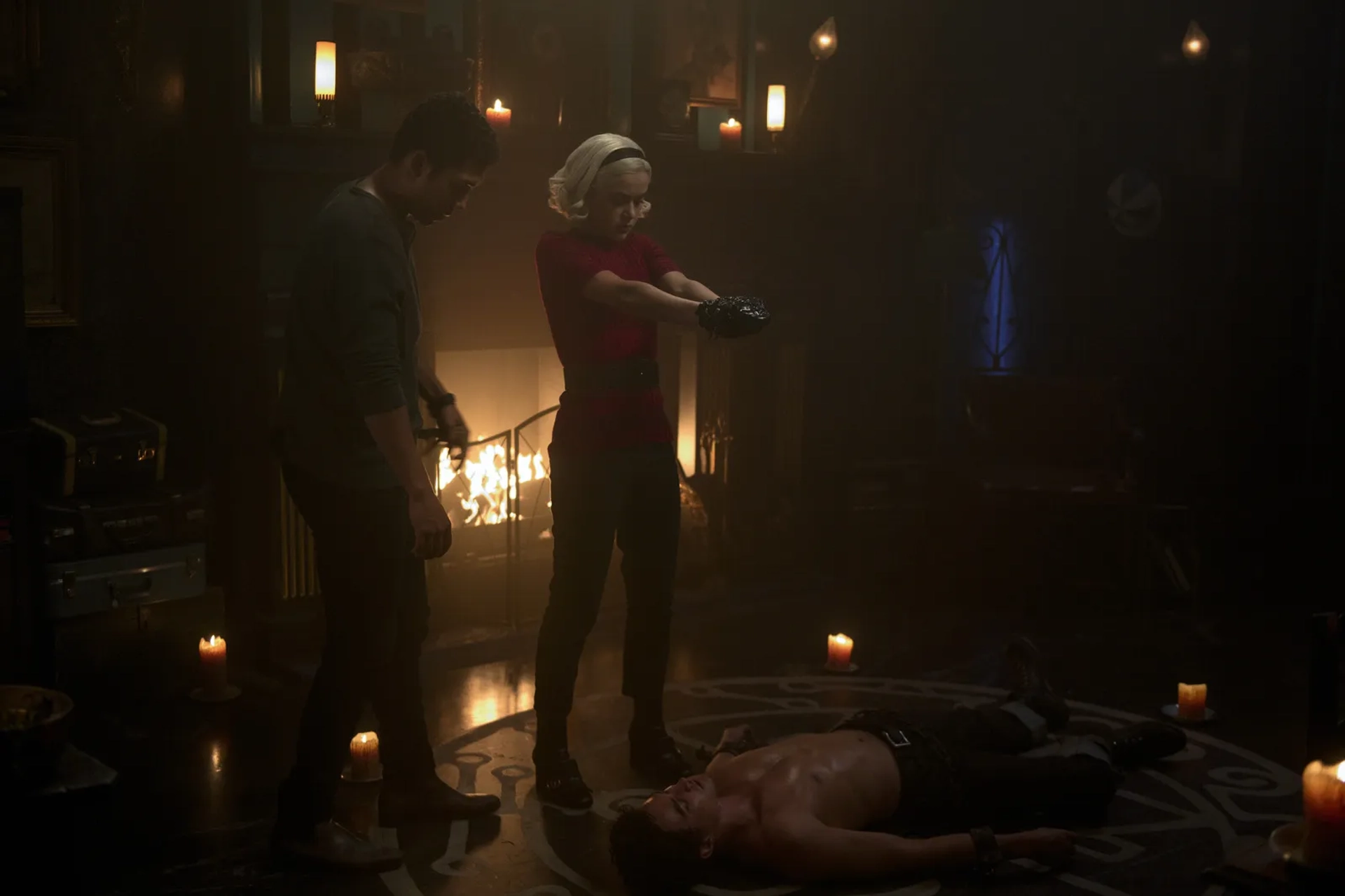 Kiernan Shipka, Gavin Leatherwood, and Chance Perdomo in Chilling Adventures of Sabrina (2018)