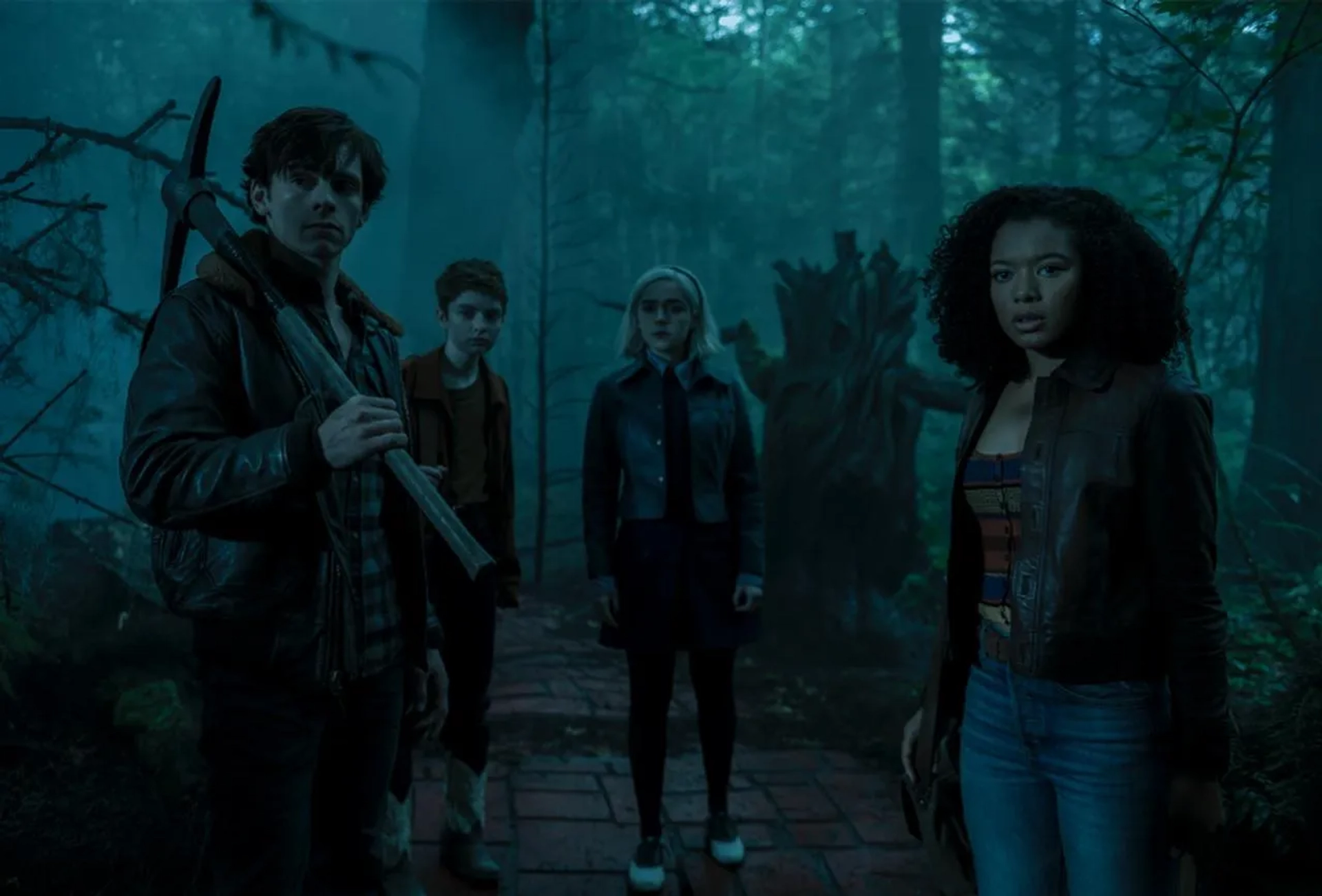 Kiernan Shipka, Ross Lynch, Jaz Sinclair, and Lachlan Watson in Chilling Adventures of Sabrina (2018)