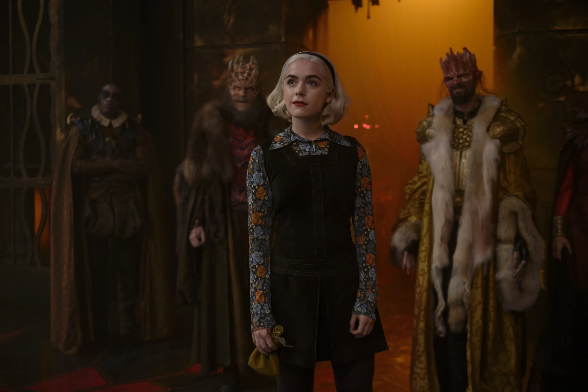 John Murphy, Nelson Leis, and Kiernan Shipka in Chilling Adventures of Sabrina (2018)