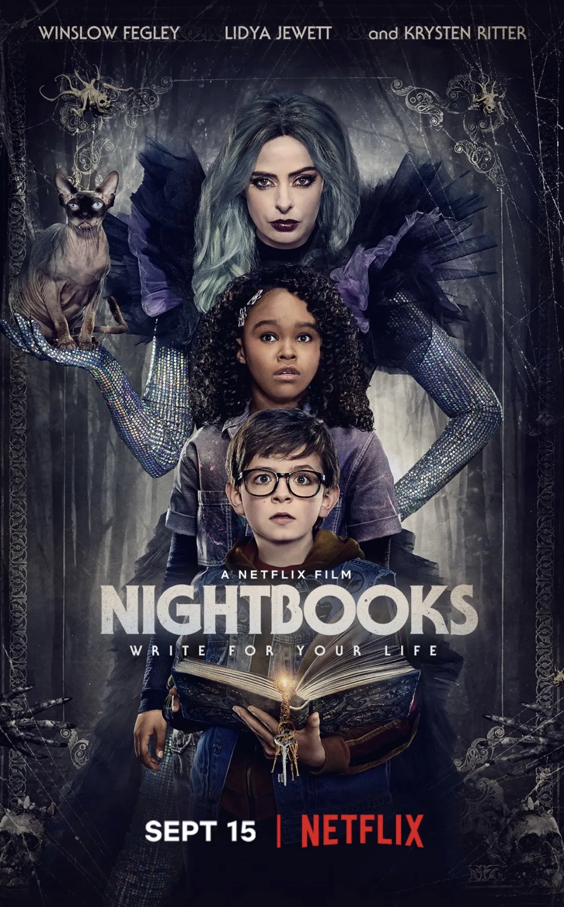 Krysten Ritter, Lidya Jewett, and Winslow Fegley in Nightbooks (2021)