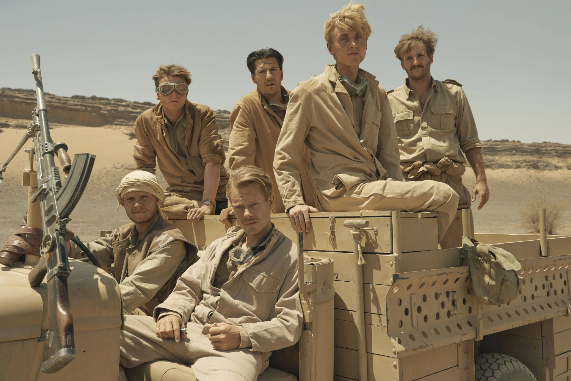 Alfie Allen, Stuart Campbell, Tom Glynn-Carney, Corin Silva, Jacob McCarthy, and Jacob Ifan in Rogue Heroes (2022)