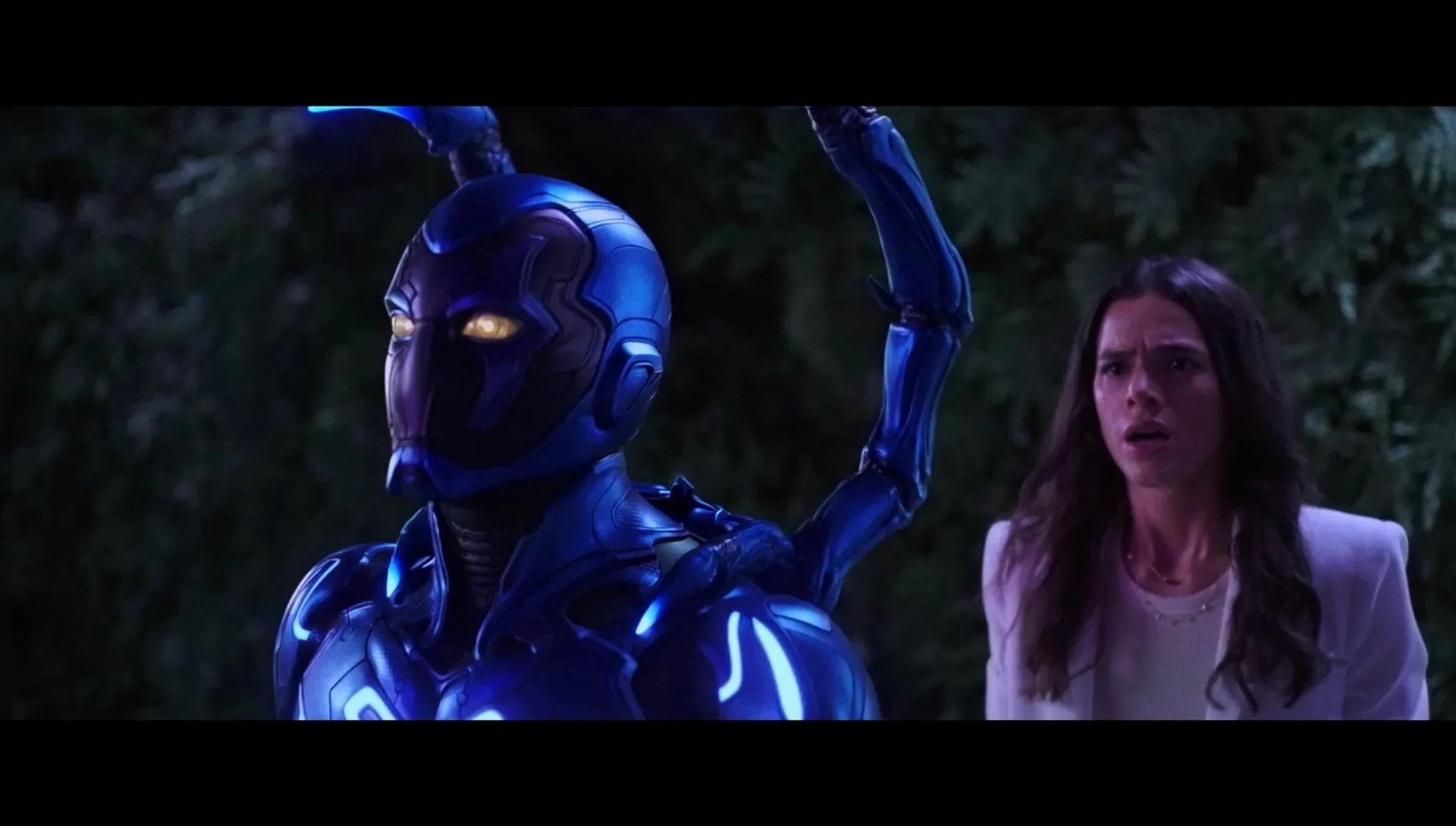 Bruna Marquezine and Xolo Maridueña in Blue Beetle (2023)