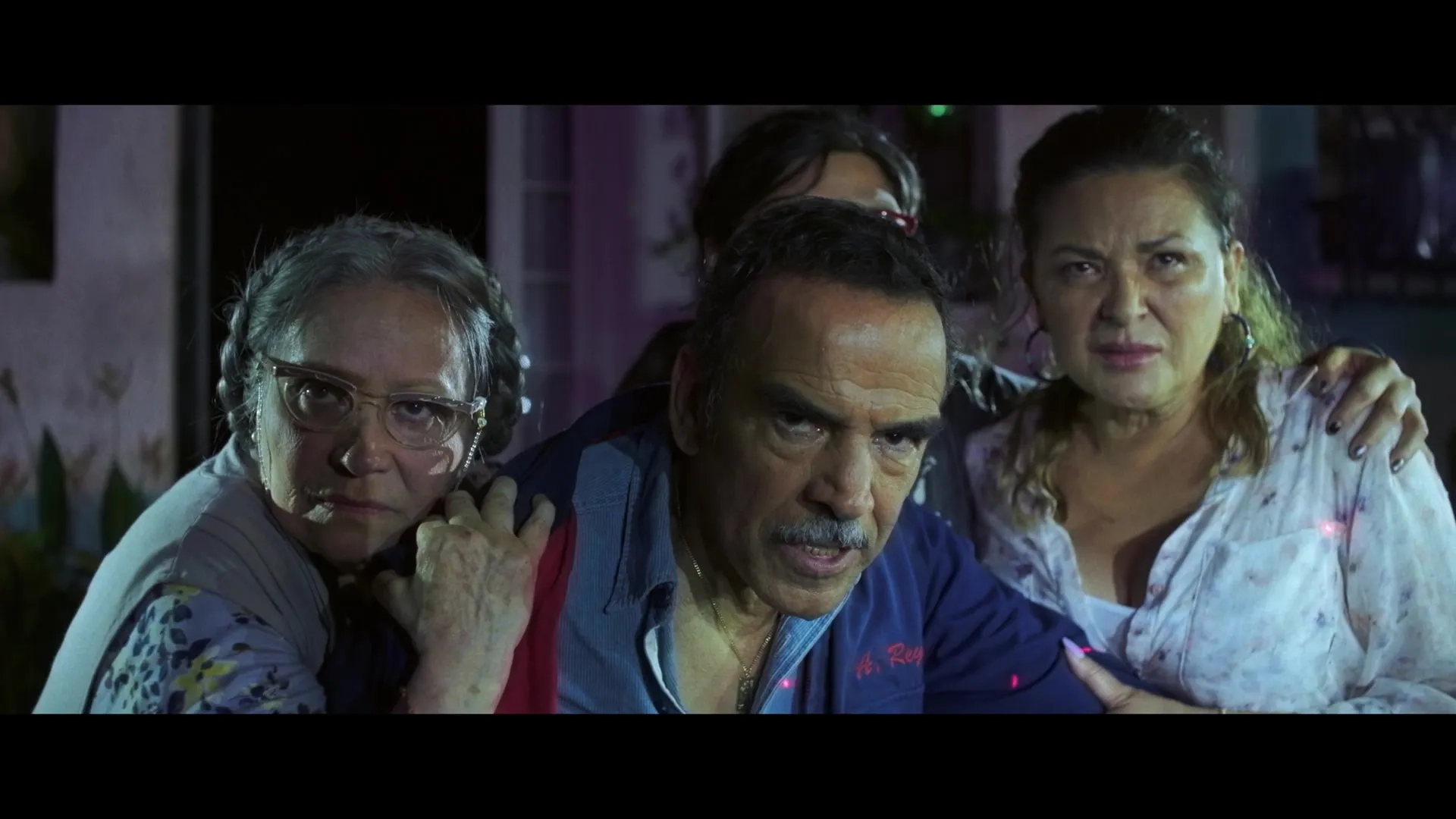 Elpidia Carrillo, Damián Alcázar, Adriana Barraza, and Belissa Escobedo in Blue Beetle (2023)