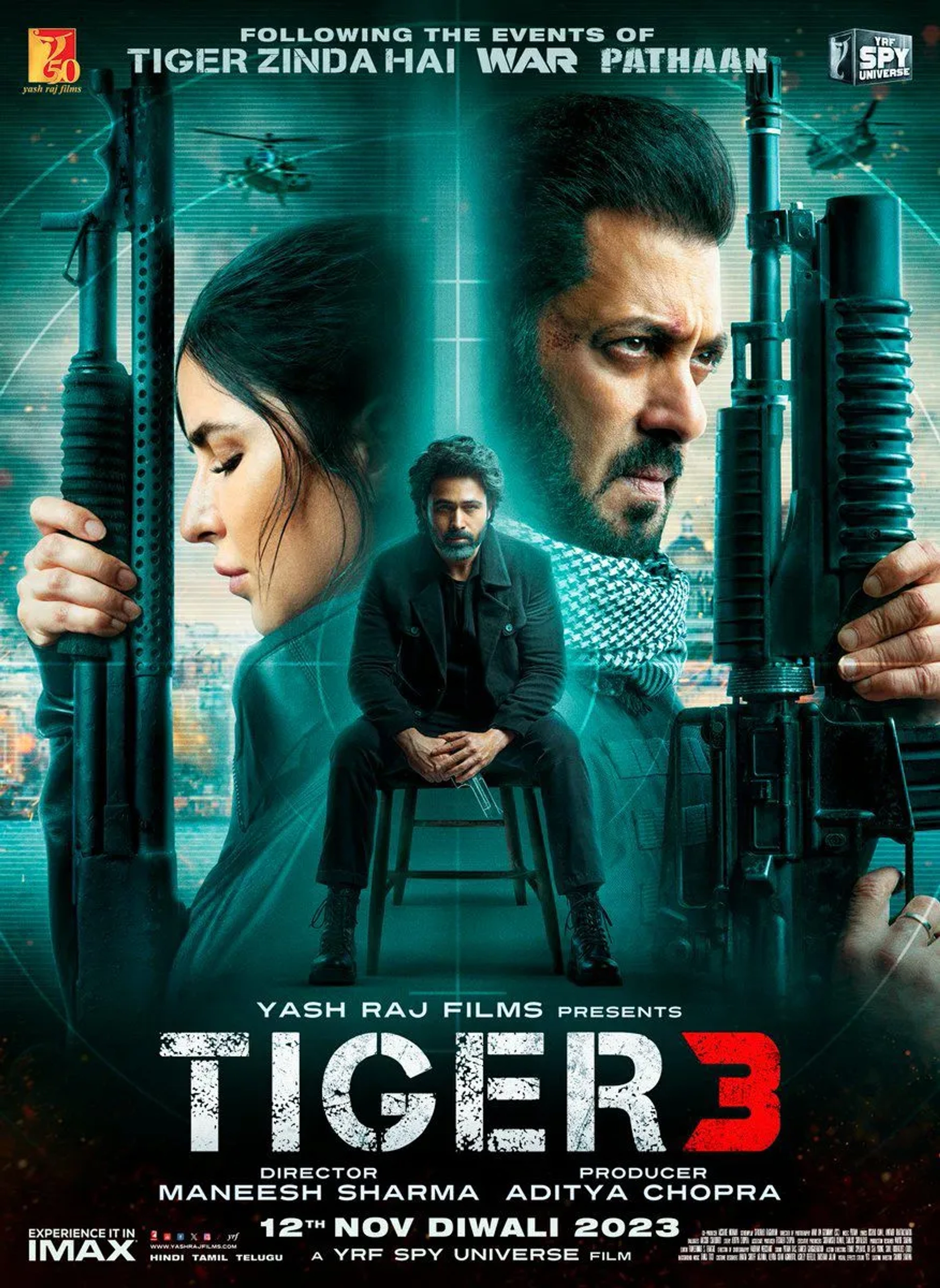 Salman Khan, Katrina Kaif, and Emraan Hashmi in Tiger 3 (2023)