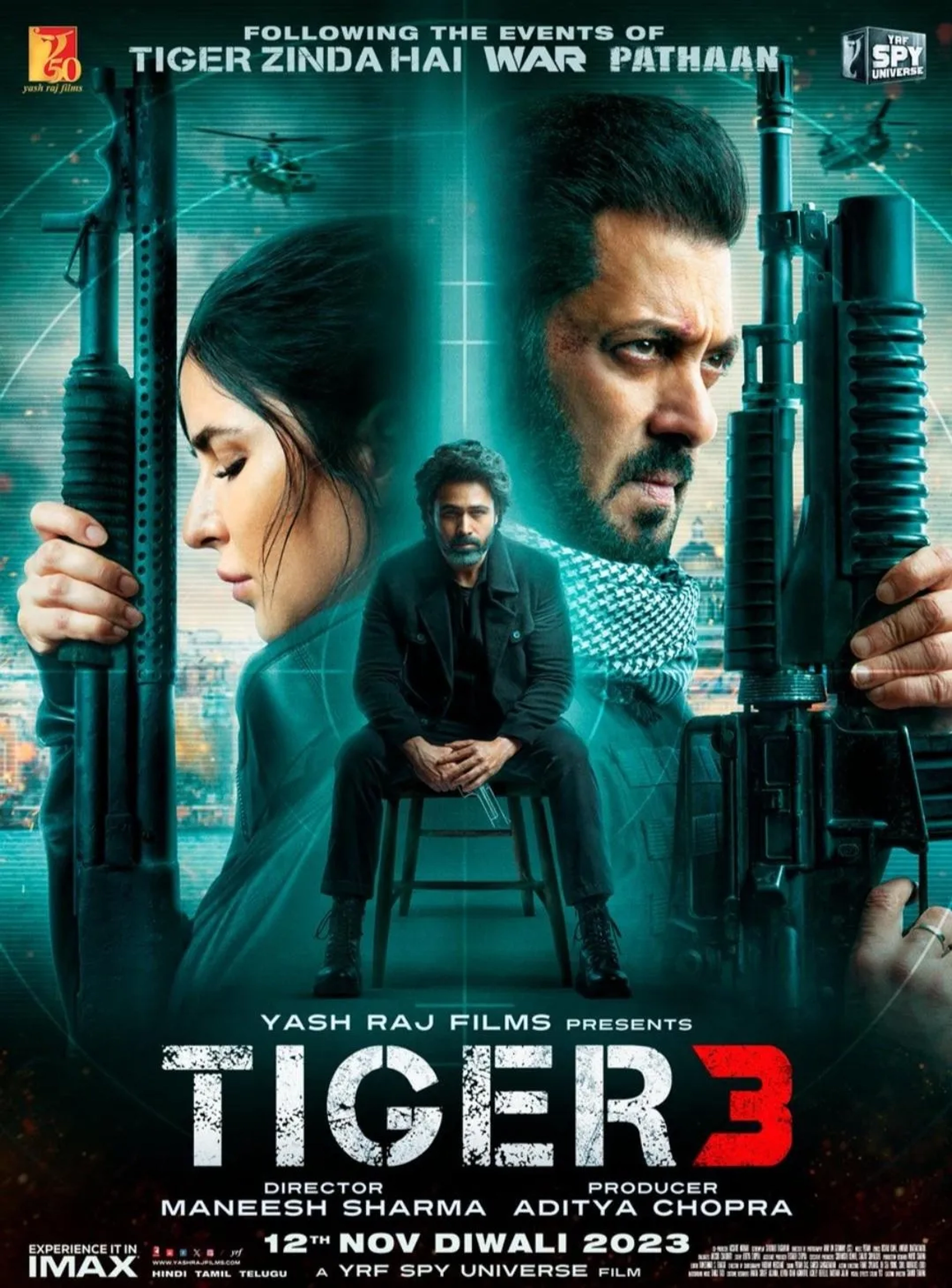 Salman Khan, Katrina Kaif, and Emraan Hashmi in Tiger 3 (2023)