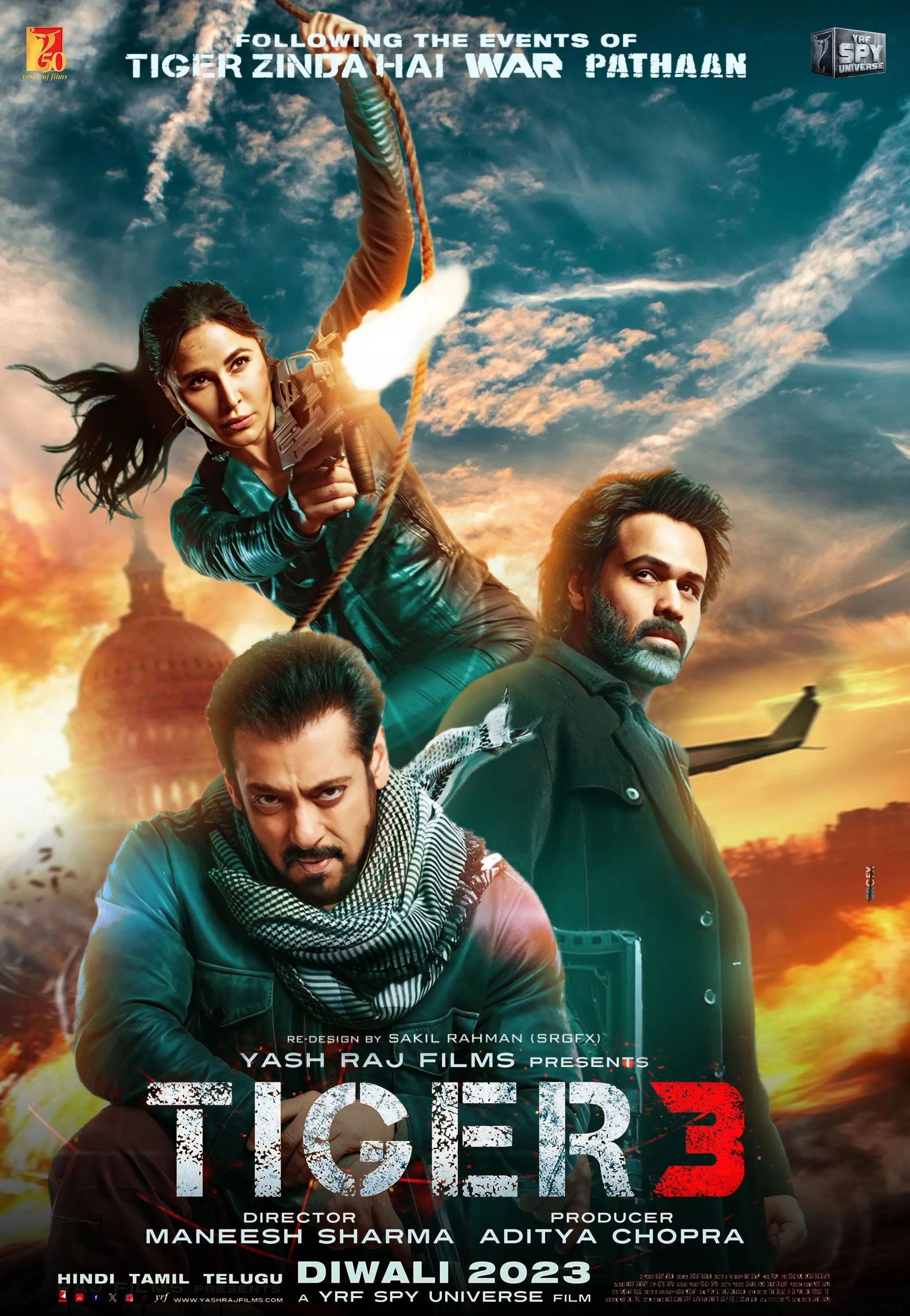 Salman Khan, Katrina Kaif, and Emraan Hashmi in Tiger 3 (2023)