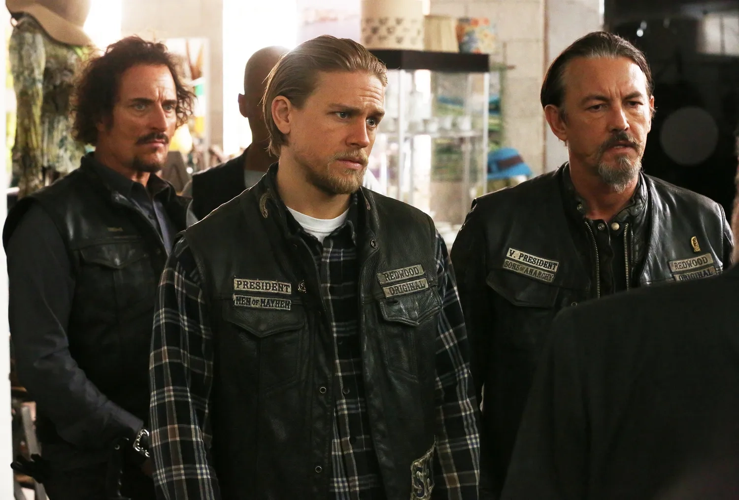Kim Coates, Tommy Flanagan, Charlie Hunnam, and David Labrava in Sons of Anarchy (2008)