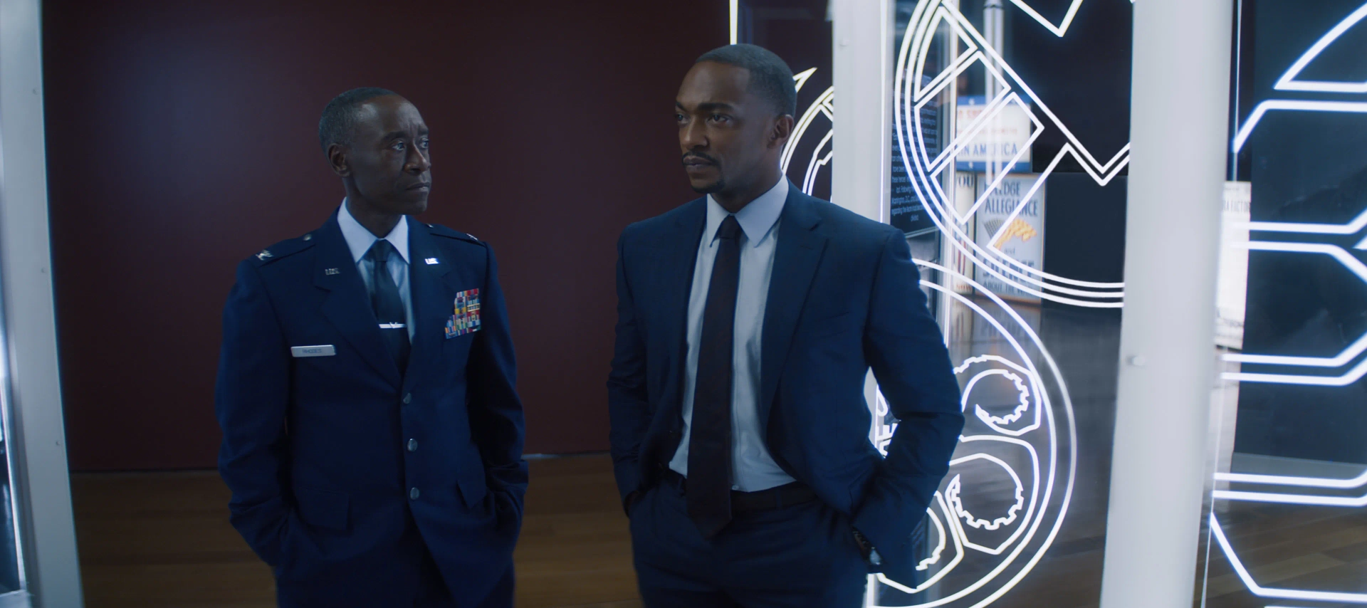 Don Cheadle and Anthony Mackie in The Falcon and the Winter Soldier (2021)