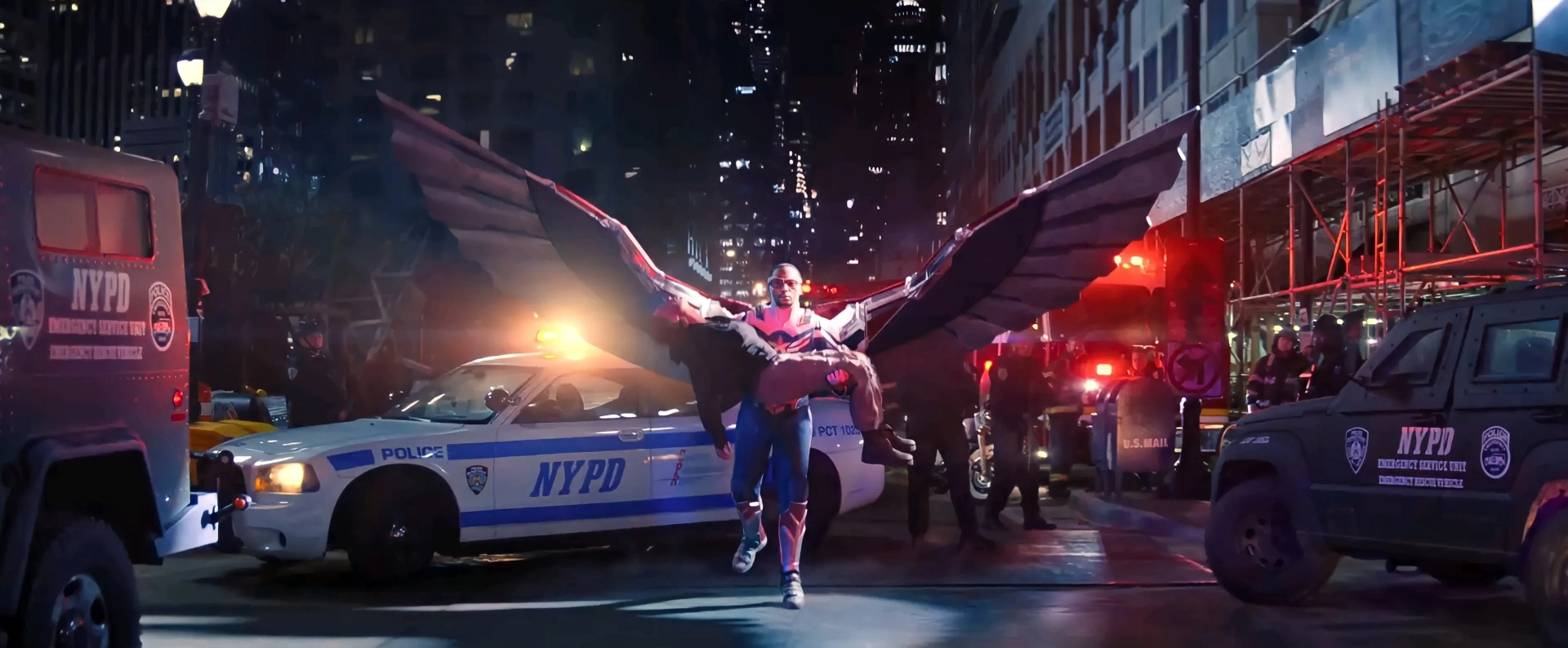 Anthony Mackie and Erin Kellyman in The Falcon and the Winter Soldier (2021)