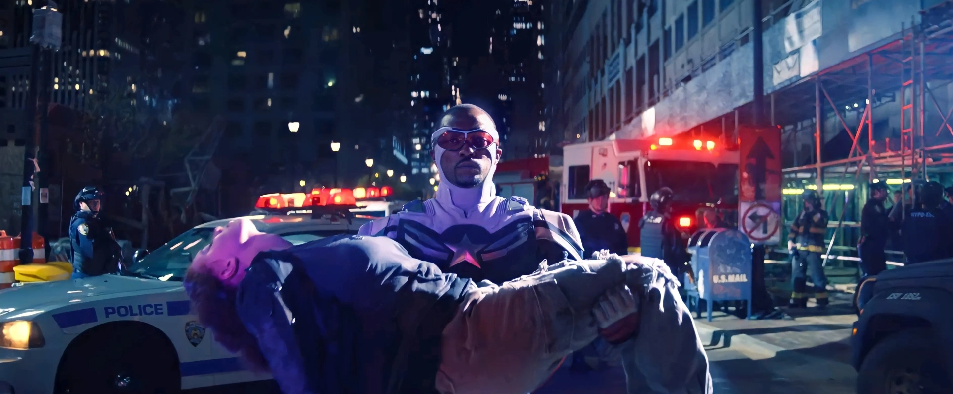 Anthony Mackie and Erin Kellyman in The Falcon and the Winter Soldier (2021)