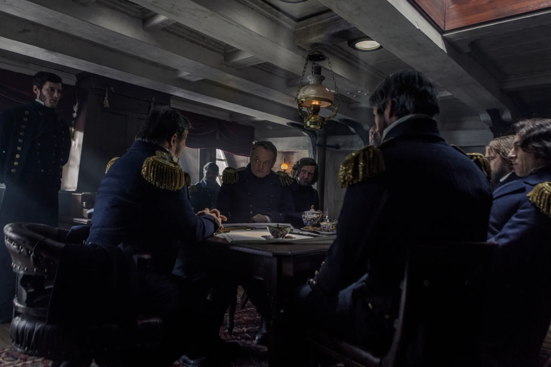 Ian Hart, Ciarán Hinds, Declan Hannigan, Jared Harris, Tobias Menzies, and Ronan Raftery in The Terror (2018)