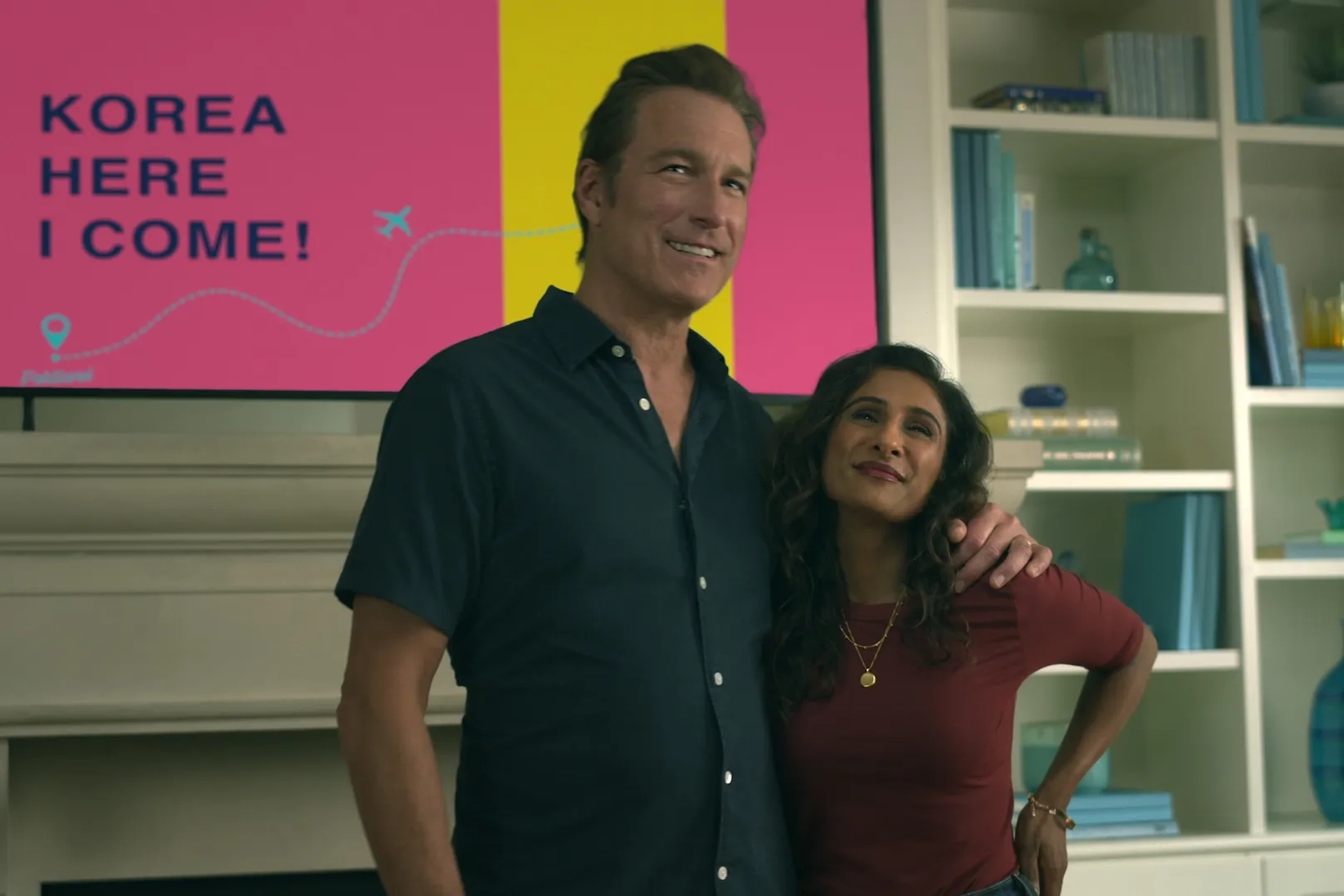 John Corbett and Sarayu Blue in XO, Kitty (2023)