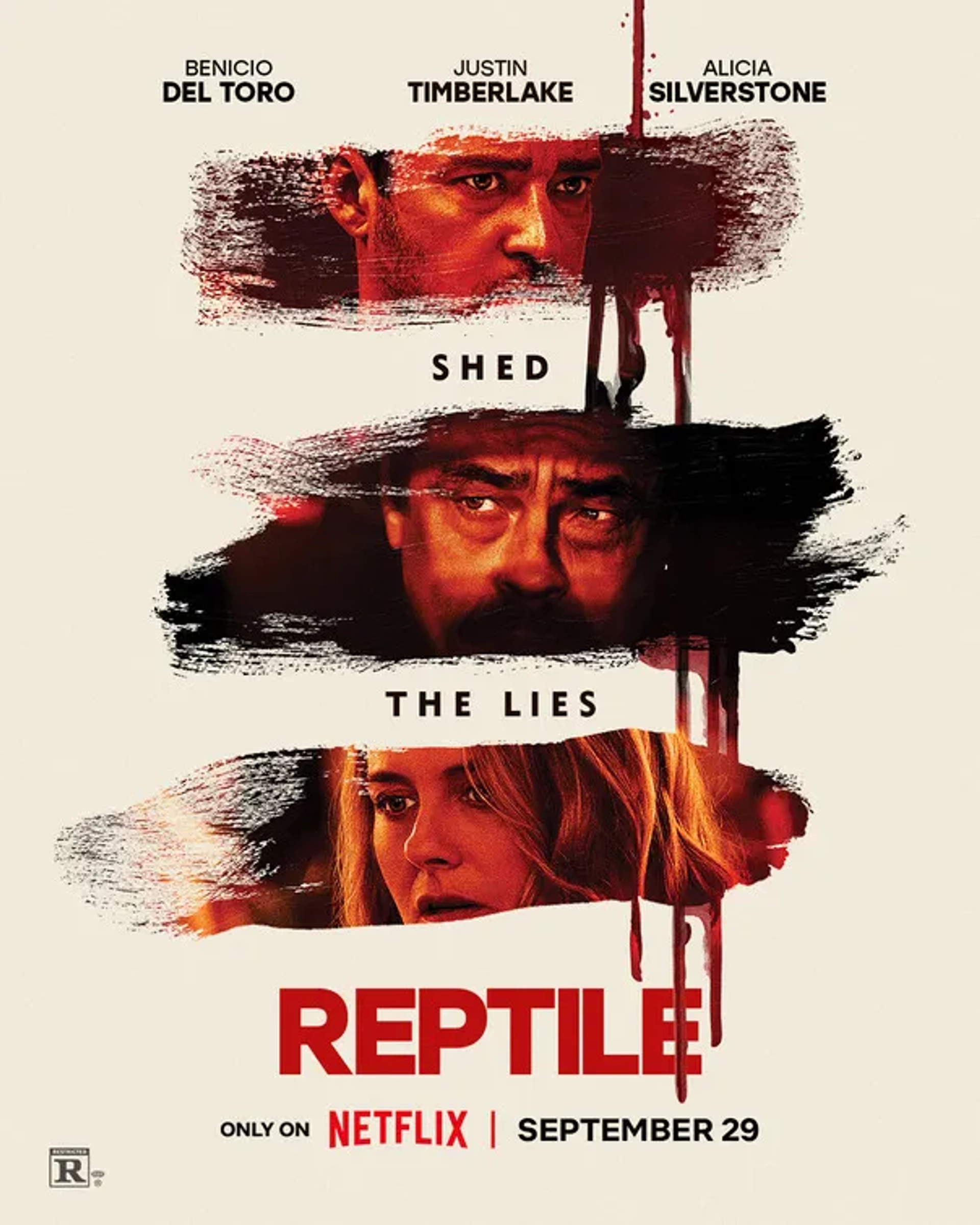 Alicia Silverstone, Benicio Del Toro, and Justin Timberlake in Reptile (2023)