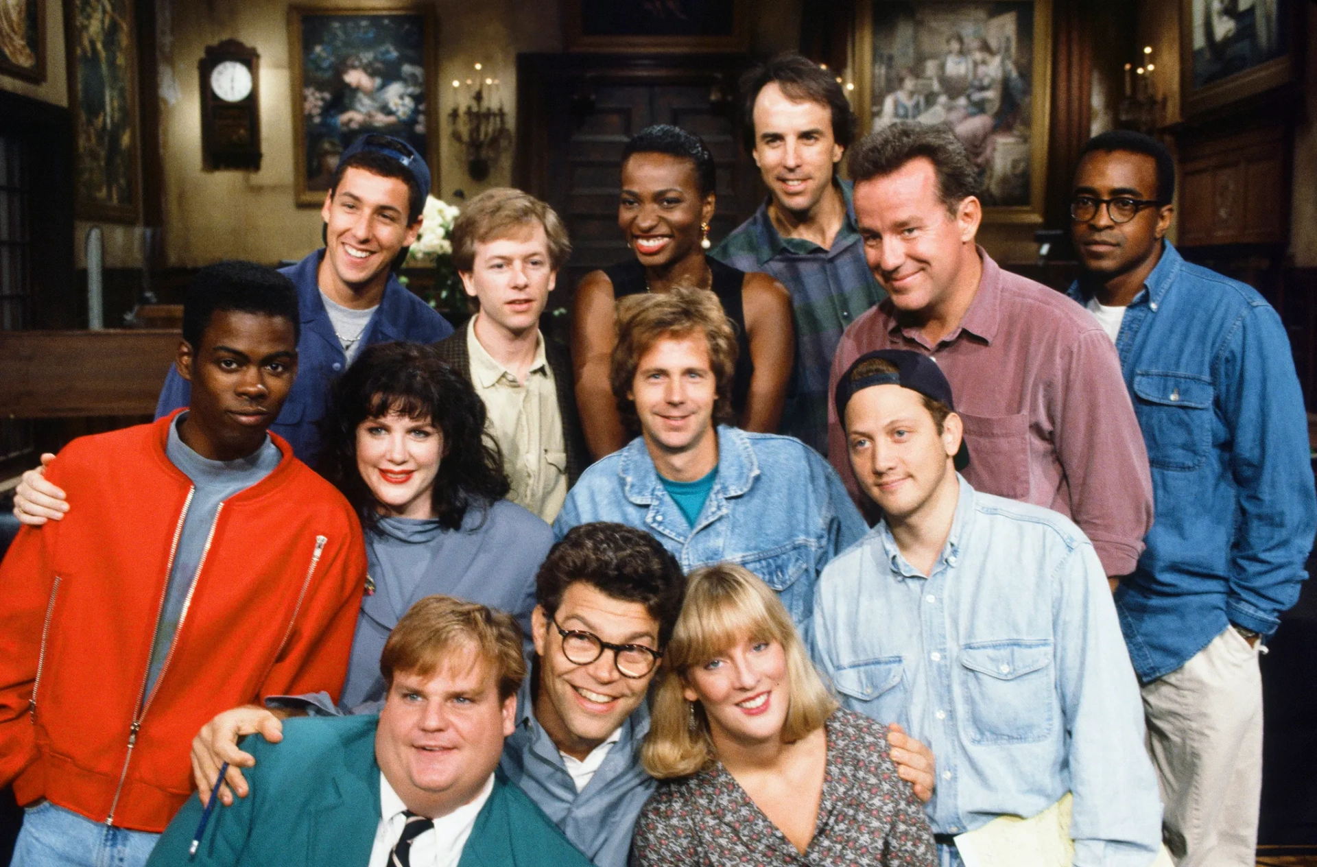 Chris Farley, Dana Carvey, Adam Sandler, Chris Rock, Rob Schneider, Tim Meadows, Kevin Nealon, David Spade, Ellen Cleghorne, Al Franken, Phil Hartman, Melanie Hutsell, and Julia Sweeney in Saturday Night Live (1975)