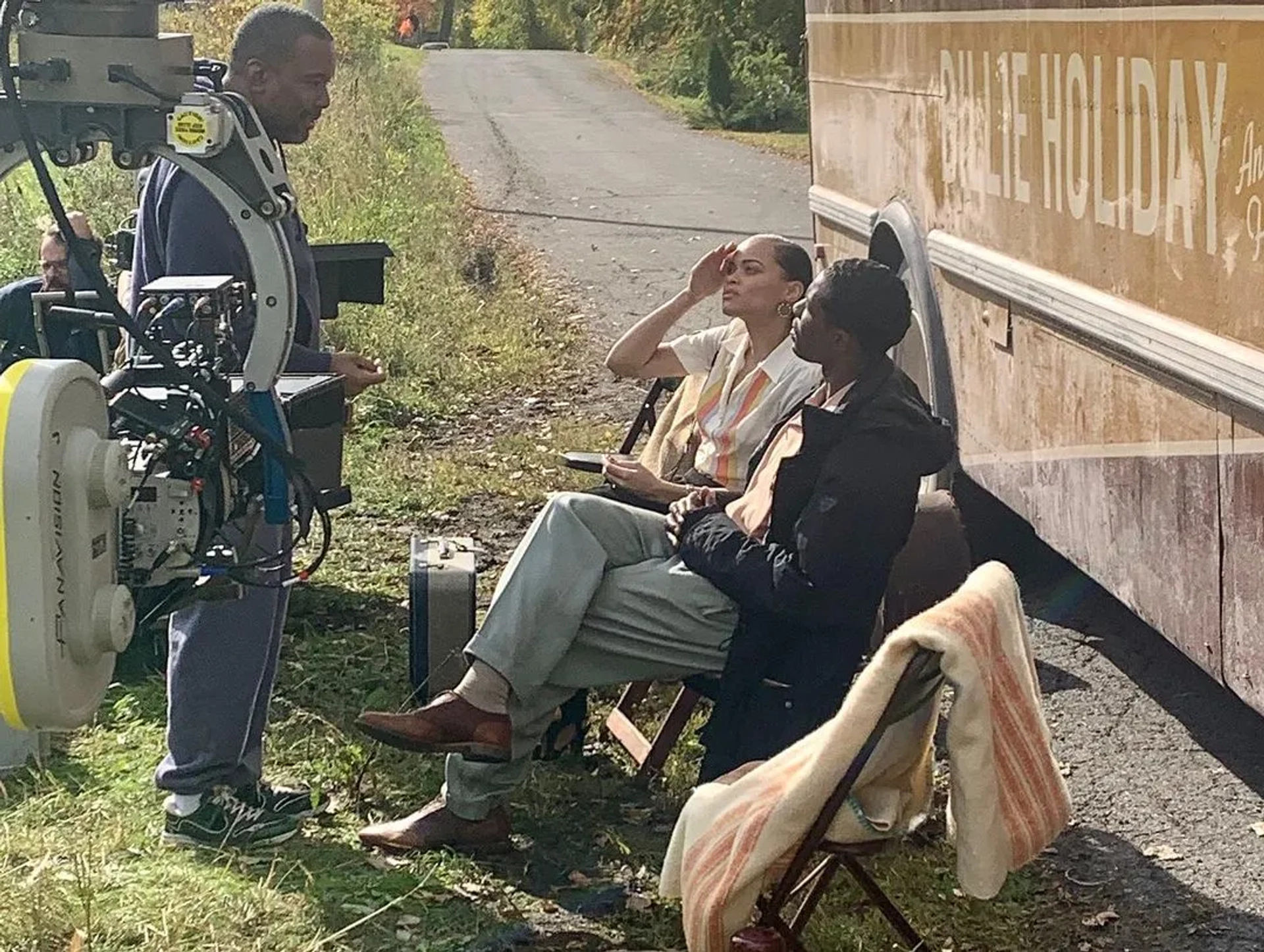 Lee Daniels, Trevante Rhodes, and Andra Day in The United States vs. Billie Holiday (2021)