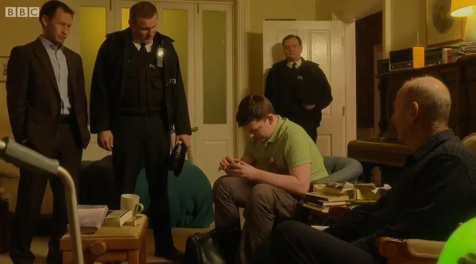 Max playing Paul Allen in Doctors in Under my Roof Episode 205 S17 in a scene with Jimmy Clay played by Adrian Lewis Morgan and Martin Allen played by Ian Bleasdale and Rob Hollins played by Chris Walker.