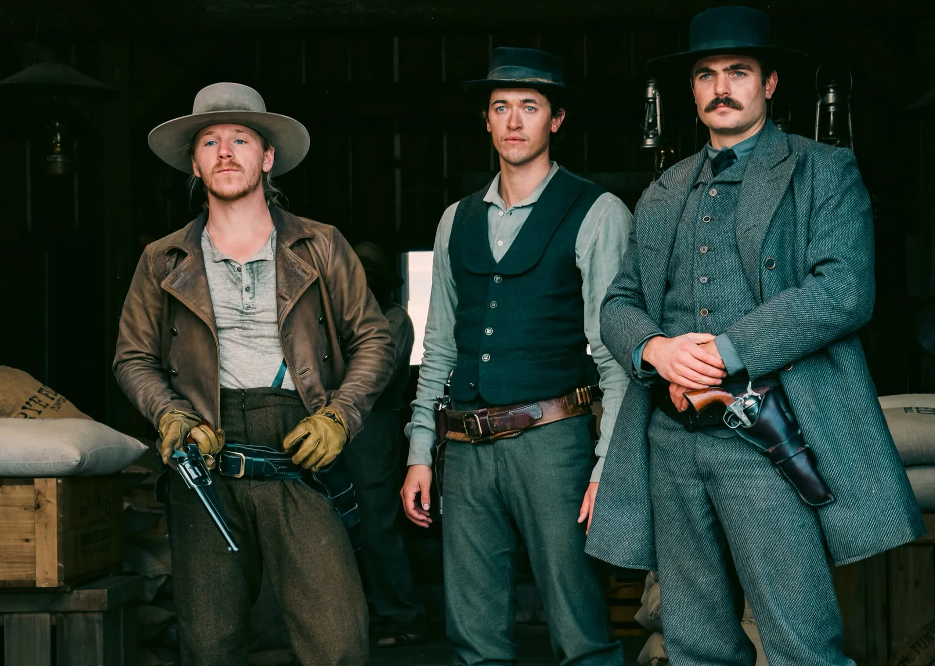 Alex Roe, Daniel Webber, and Tom Blyth in Billy the Kid (2022)