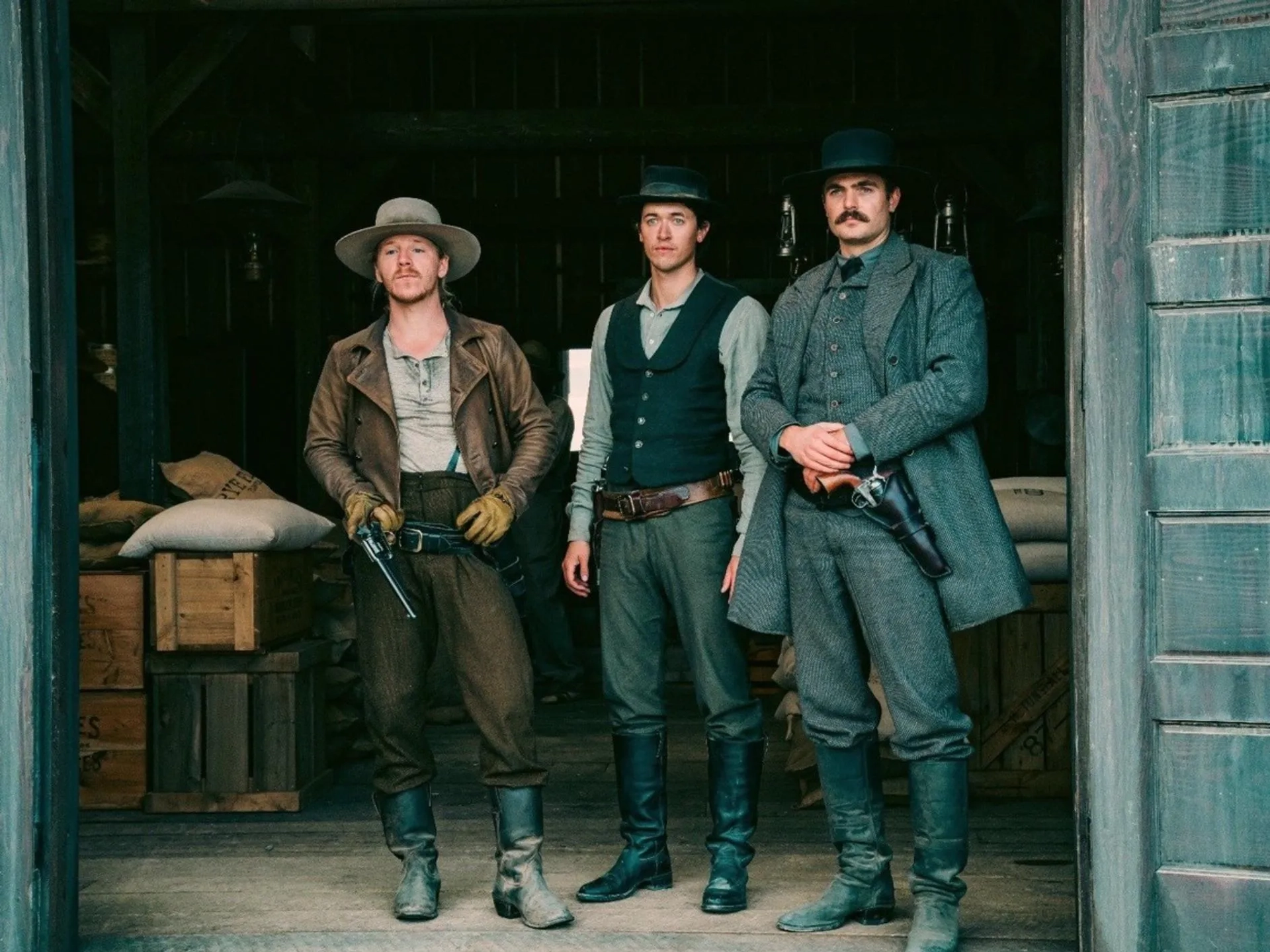 Alex Roe, Daniel Webber, and Tom Blyth in Billy the Kid (2022)