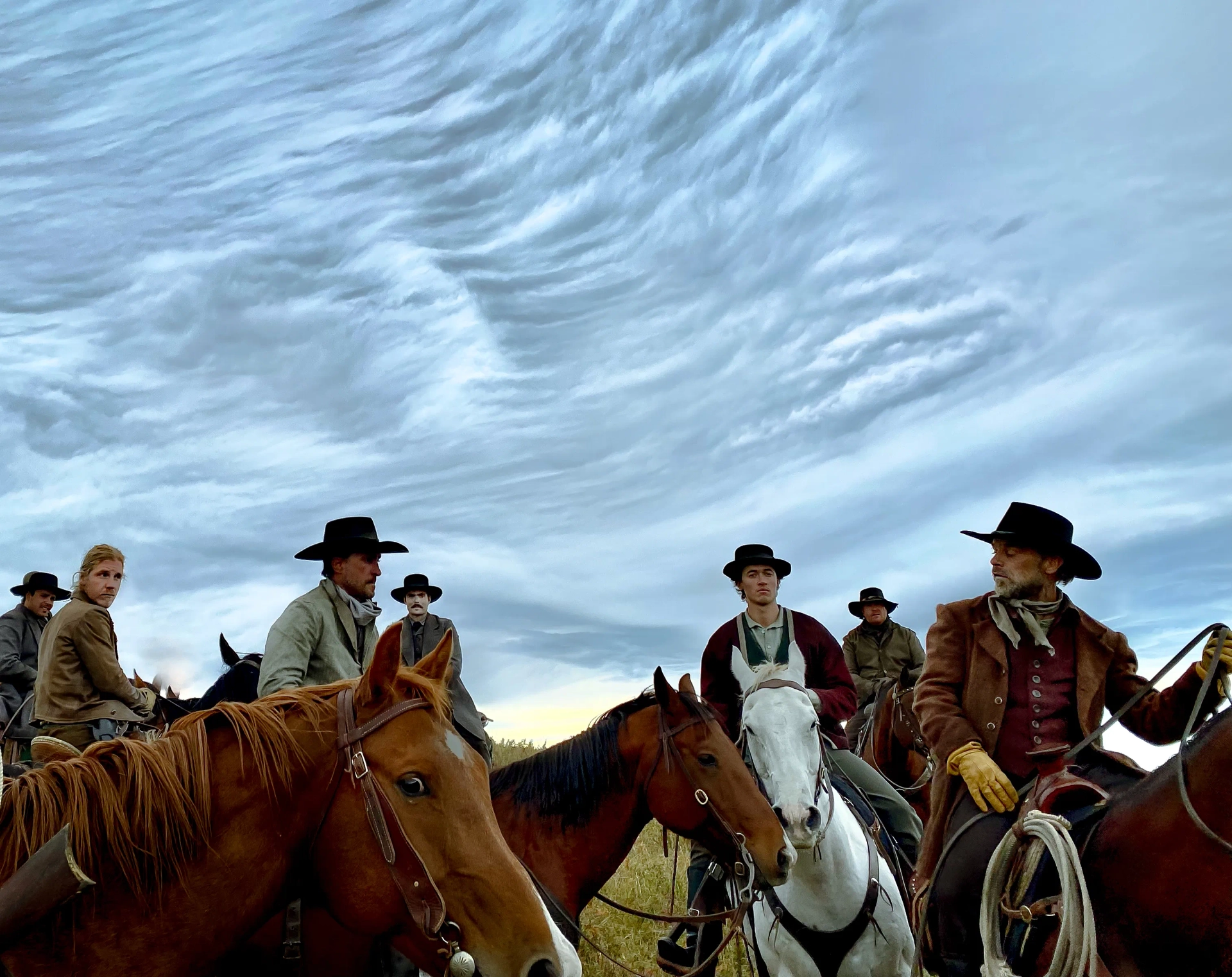 Ian Tracey, Daniel Webber, and Tom Blyth in Billy the Kid (2022)