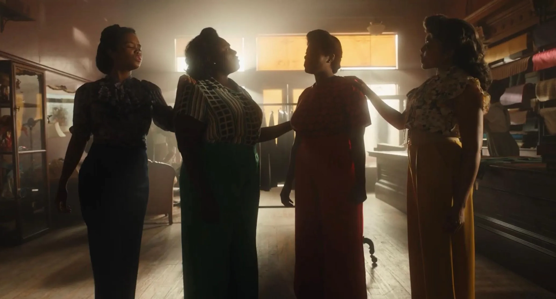 Taraji P. Henson, Fantasia Barrino, H.E.R., and Danielle Brooks in The Color Purple (2023)