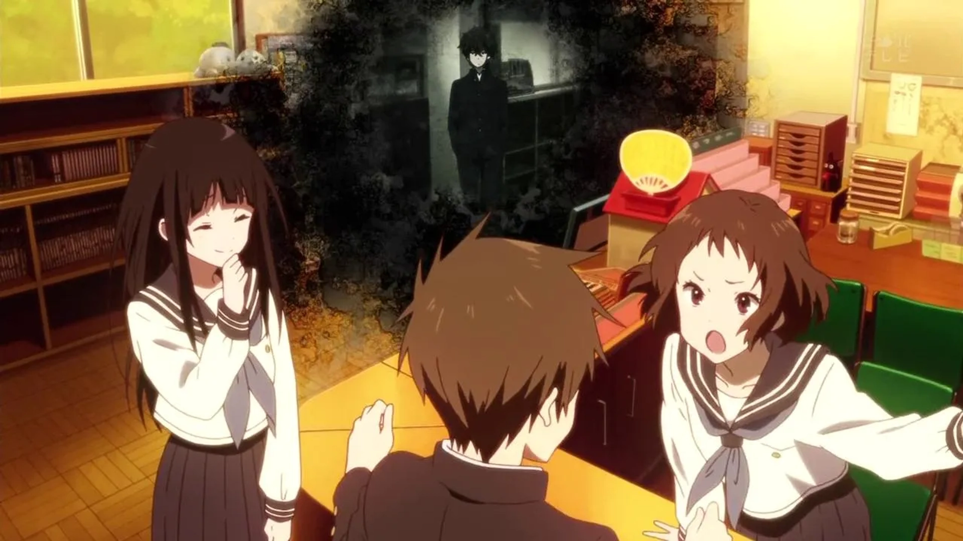 Daisuke Sakaguchi, Yûichi Nakamura, Satomi Satô, and Ai Kayano in Hyouka (2012)