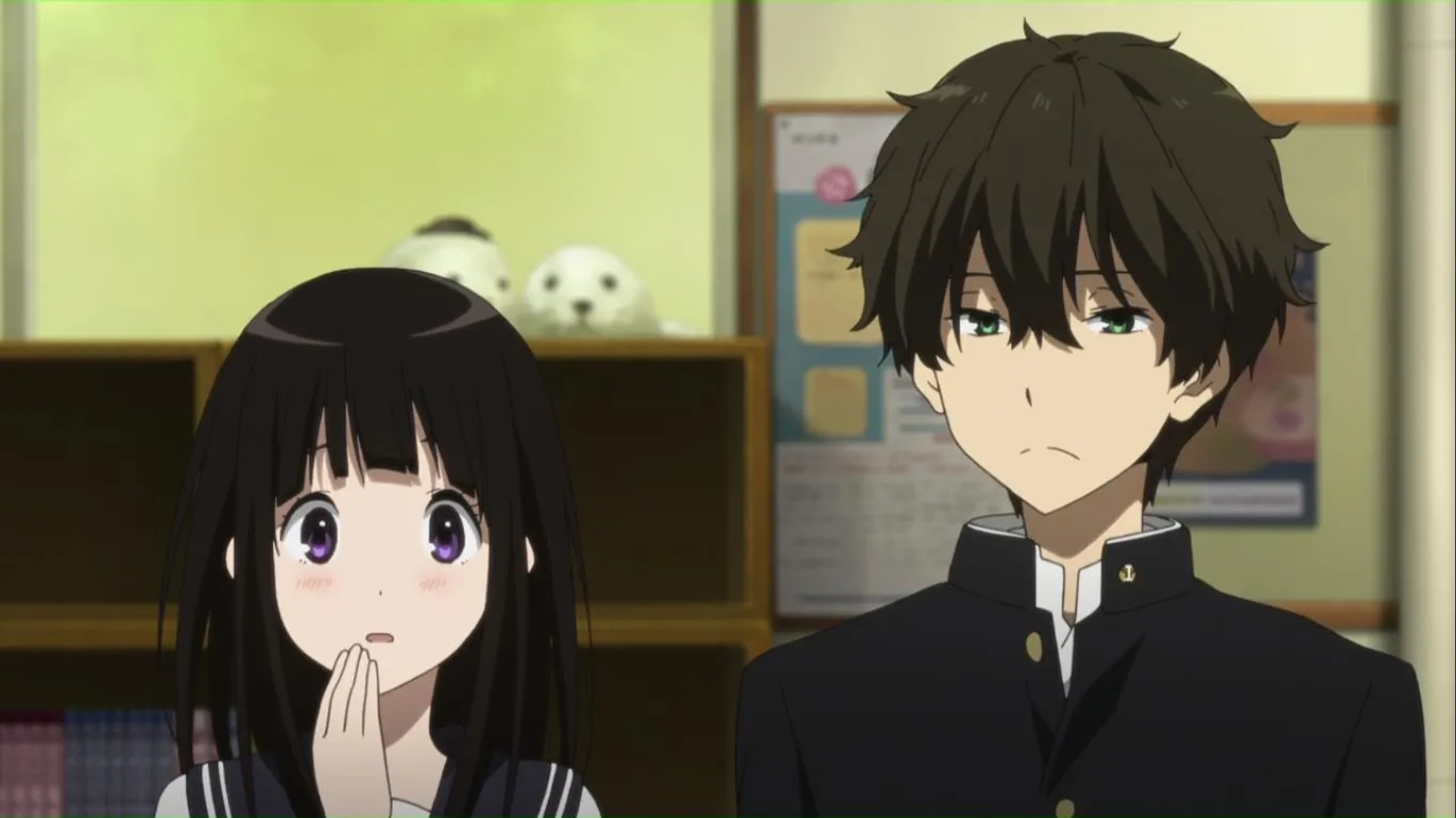 Yûichi Nakamura and Satomi Satô in Hyouka (2012)