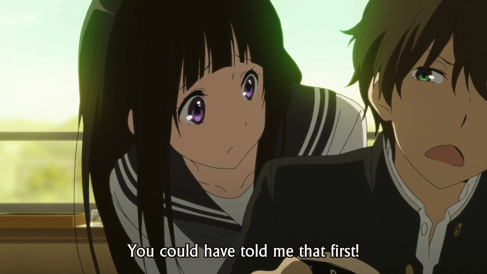 Yûichi Nakamura and Satomi Satô in Hyouka (2012)