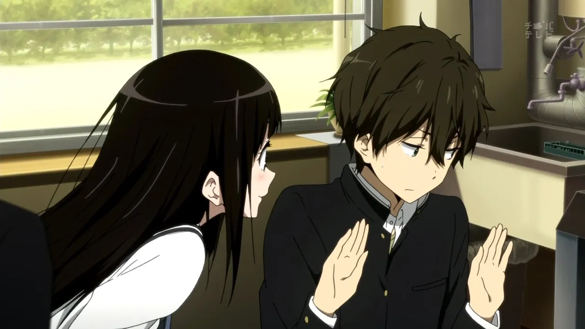 Yûichi Nakamura and Satomi Satô in Hyouka (2012)