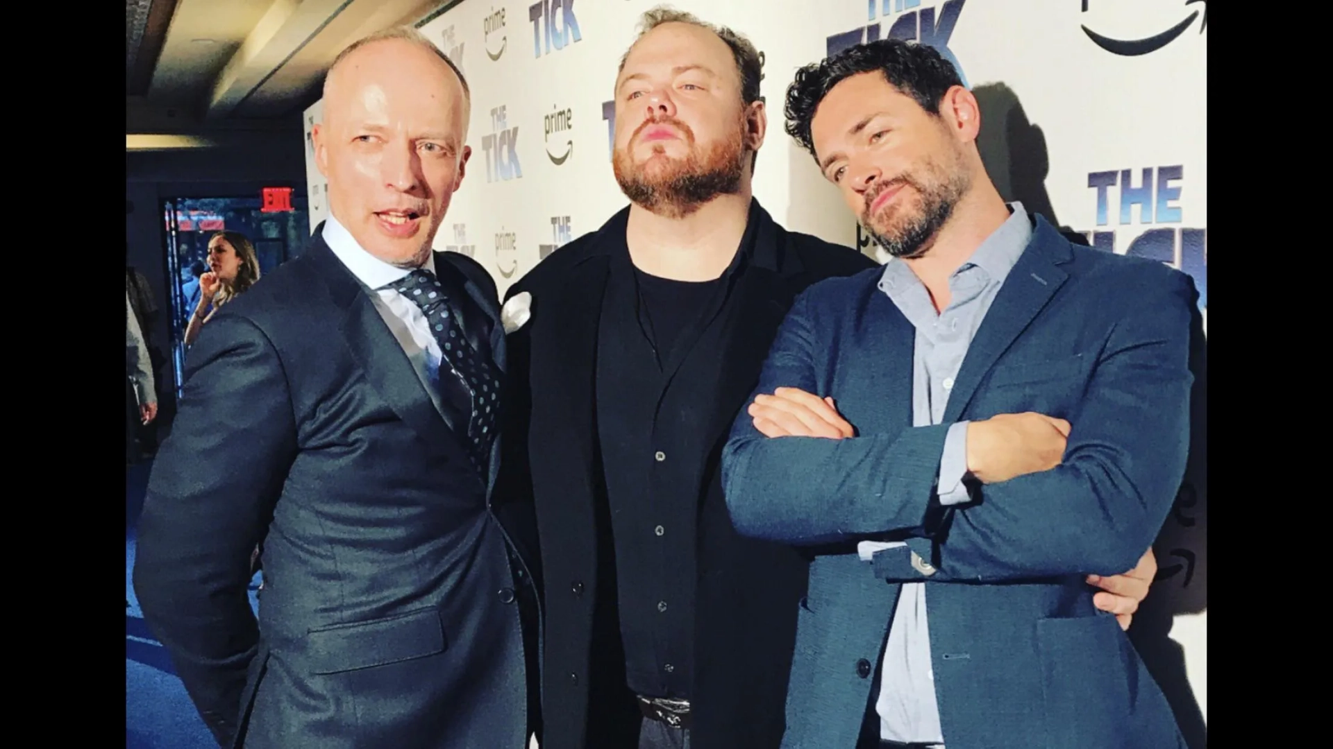 Devin Ratray with John Pirkis (left) Brenden Hines (right) premiere of THE TICK, 2017