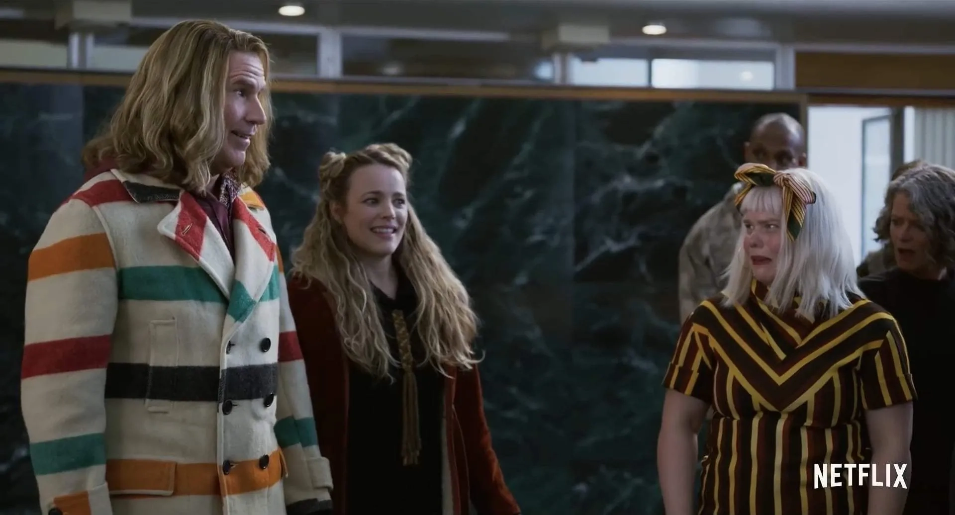 Will Ferrell, Rachel McAdams, and Alfrun Rose in Eurovision Song Contest: The Story of Fire Saga (2020)