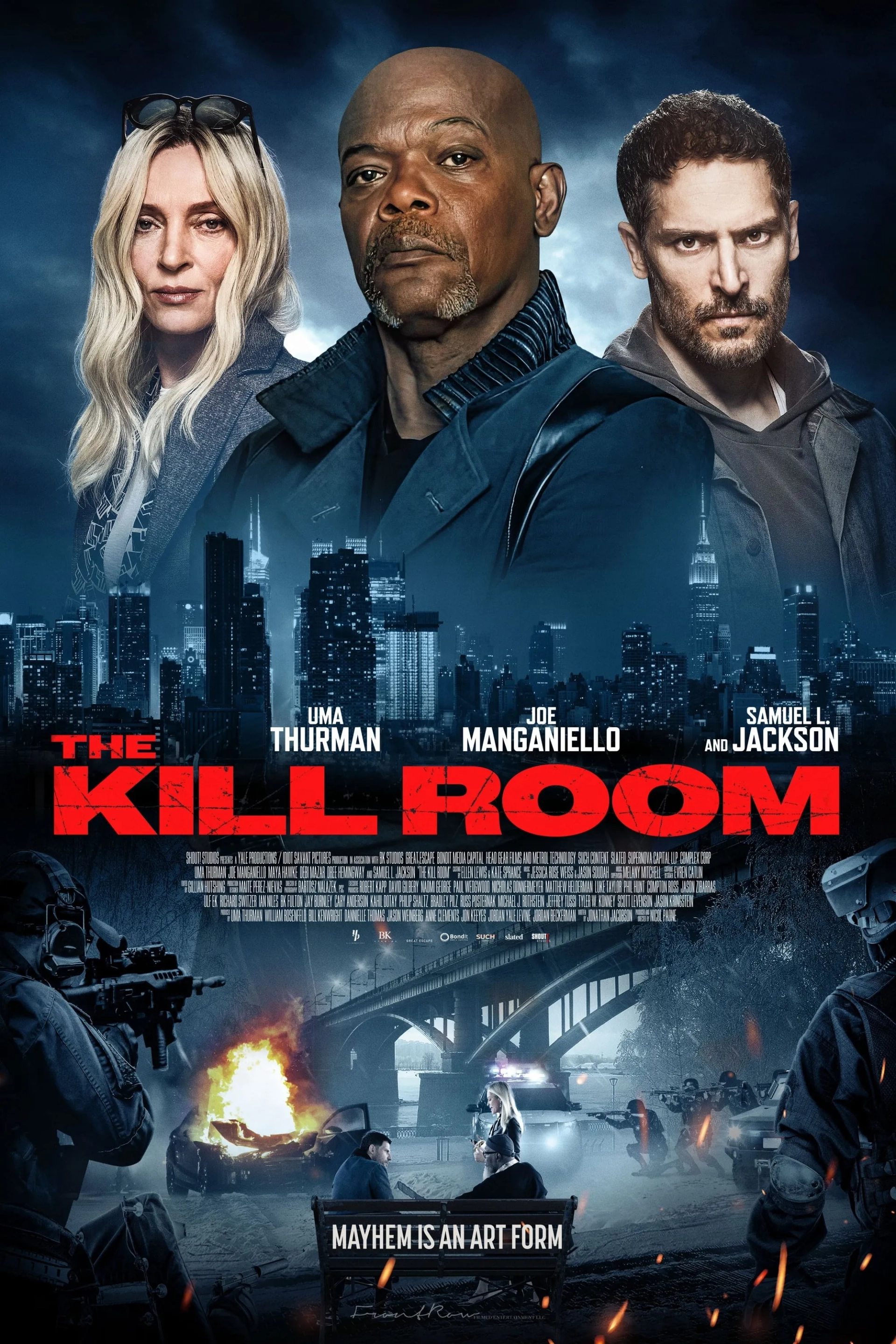 Samuel L. Jackson, Uma Thurman, and Joe Manganiello in The Kill Room (2023)