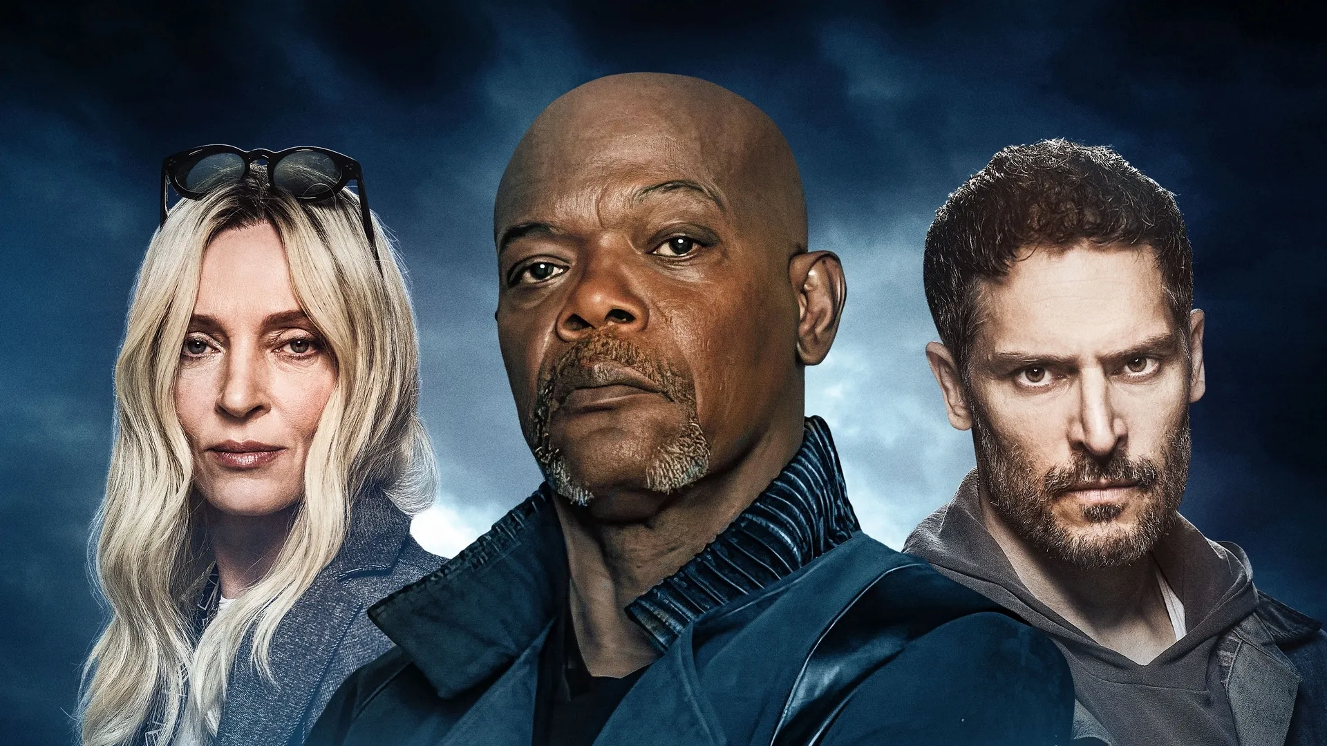 Samuel L. Jackson, Uma Thurman, and Joe Manganiello in The Kill Room (2023)