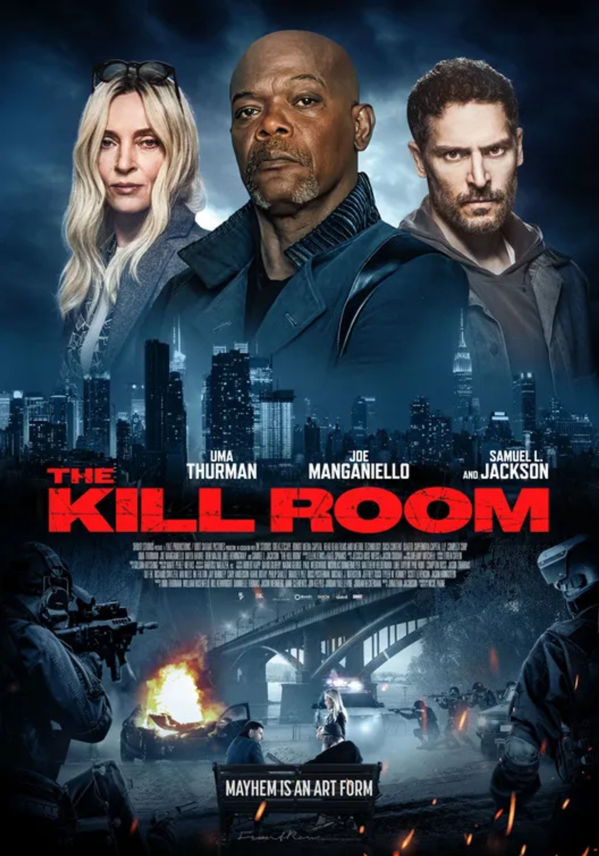 Samuel L. Jackson, Uma Thurman, and Joe Manganiello in The Kill Room (2023)